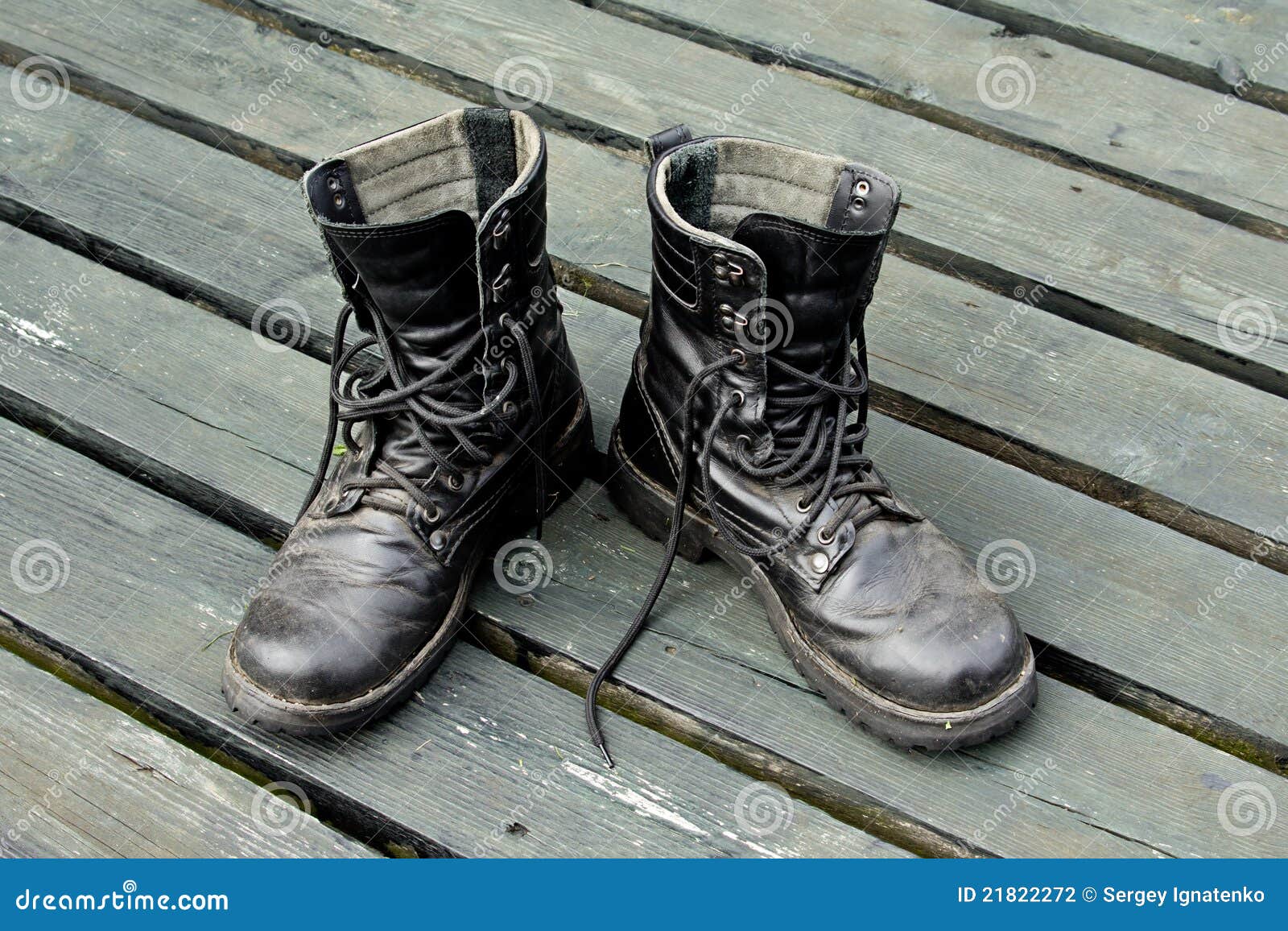 Old leather military boots stock photo. Image of boards - 21822272