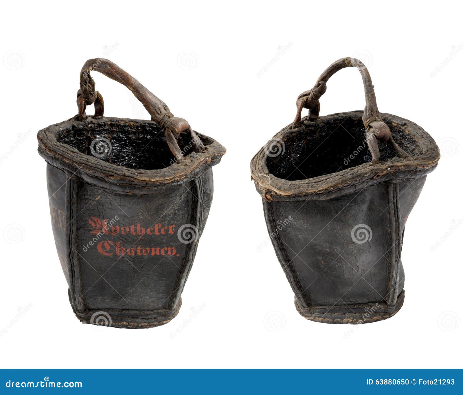Old Leather Original Fire Buckets Stock Photo Image of aged, vintage