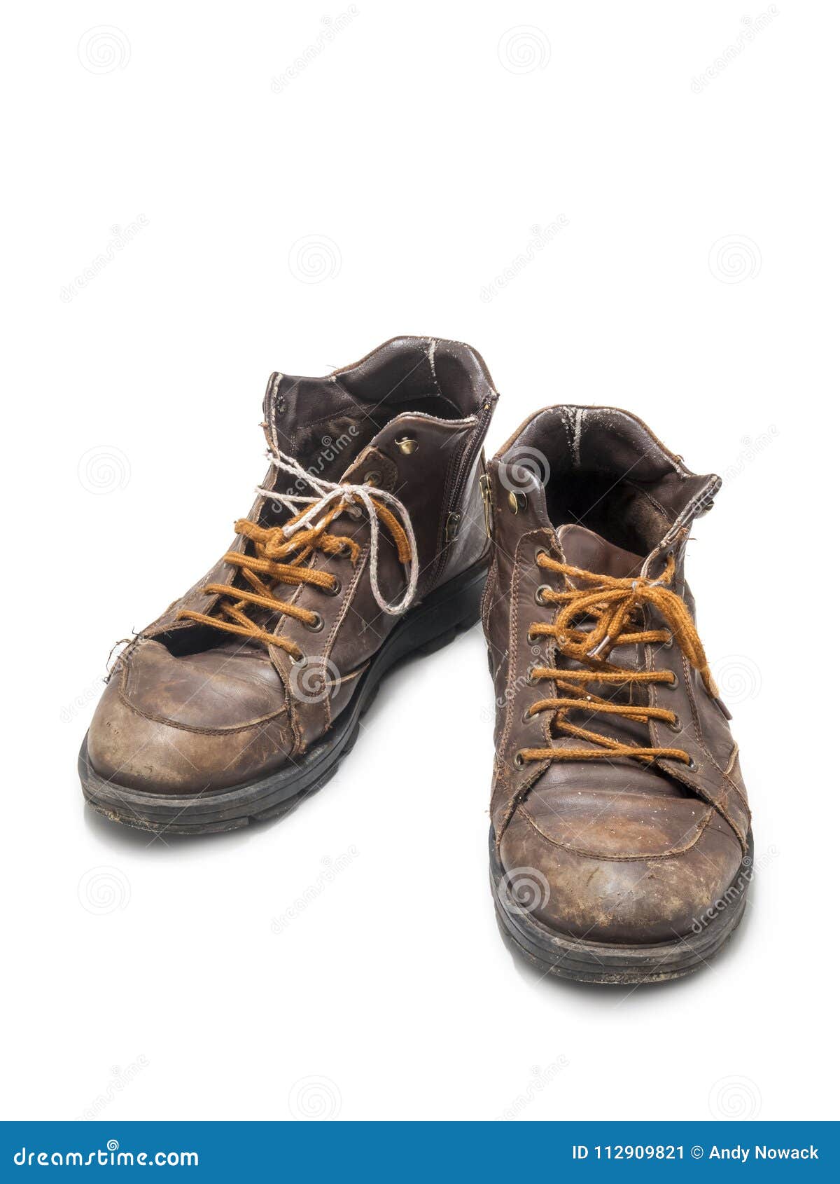 Old Leather Shoes Vertical on White Background Stock Image - Image of ...