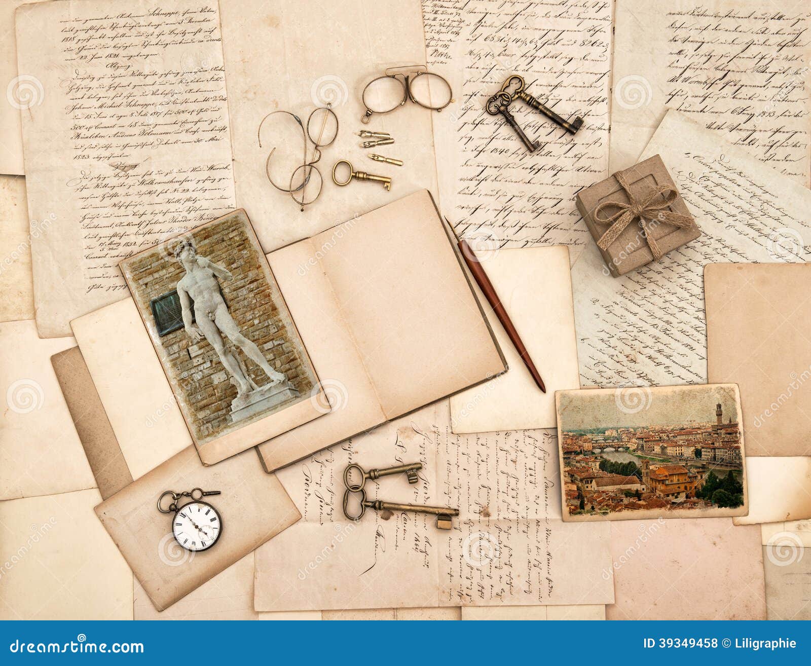 old letters, vintage accessories, diary and photos from florence