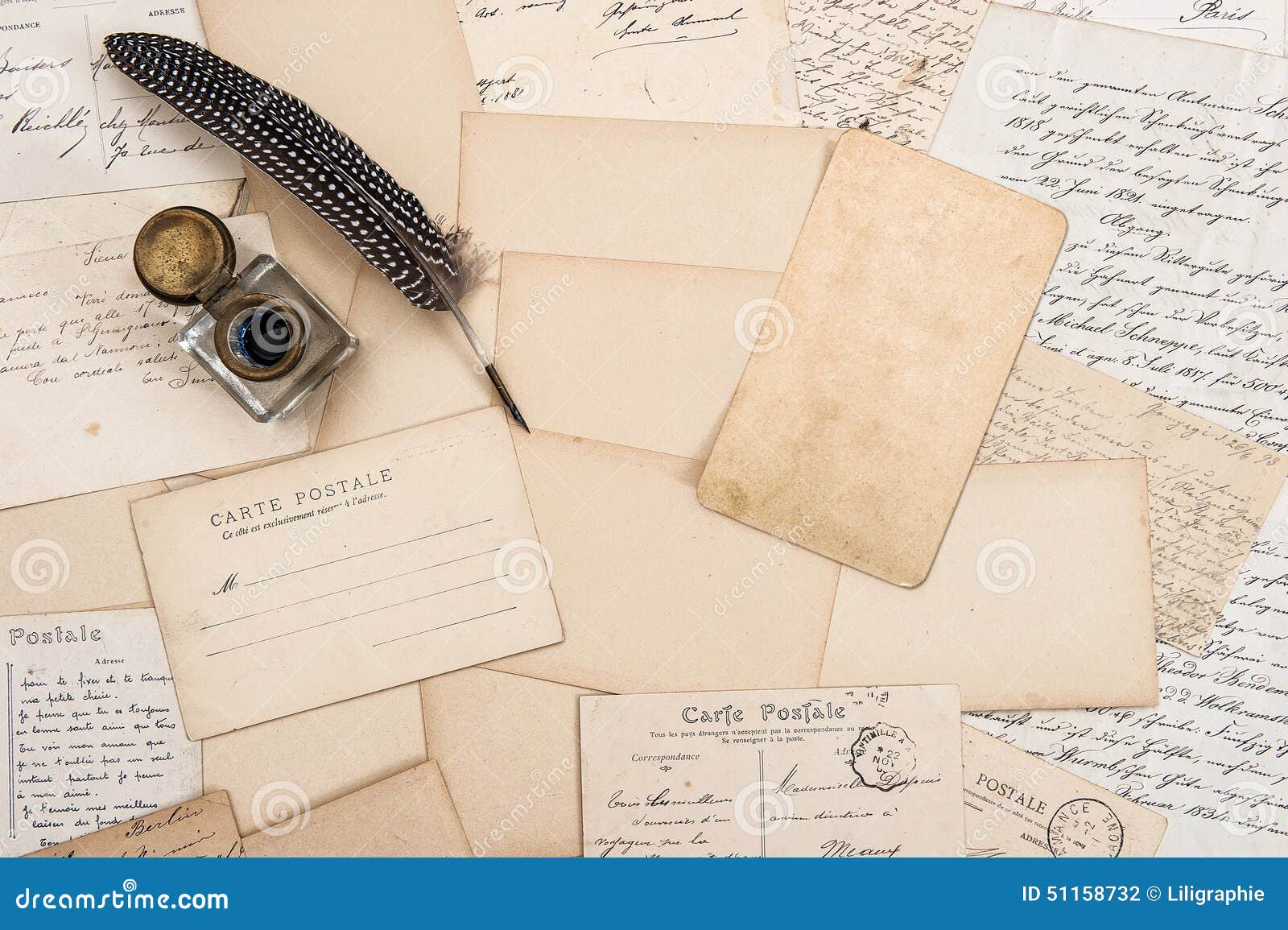 Download Old Letters Vintage Postcards And Antique Feather Pen Mock Up Stock Photo Image Of French Nostalgia 51158732