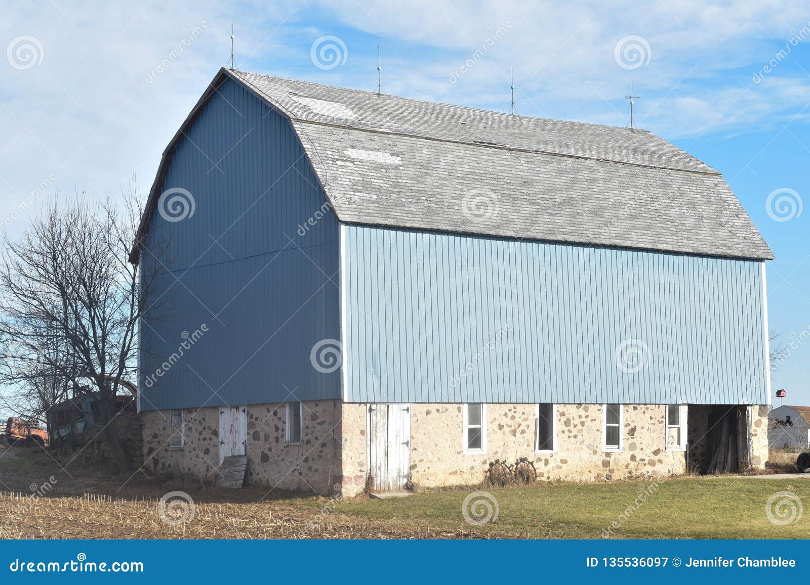 Old Light Blue Barn With A Field Stone Foundation On A Farm In Late Autumn On A Sunny Day Stock Image Image Of Farm