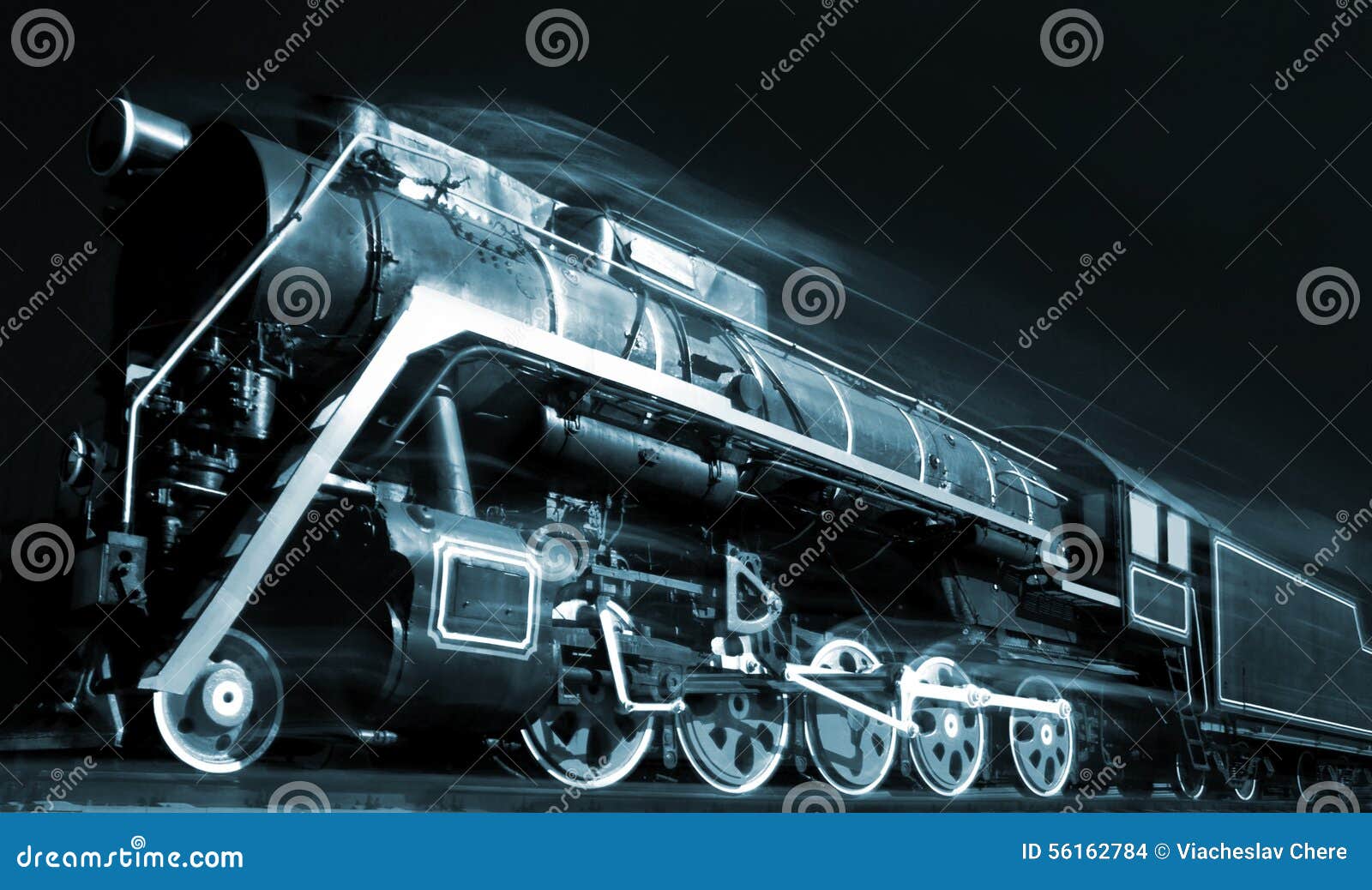 old locomotive is moving in the night