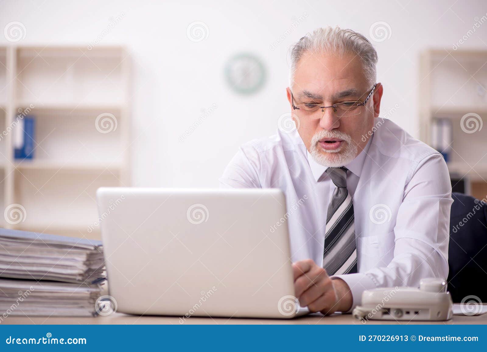 Old Male Boss Employee Working in the Office Stock Image Image of