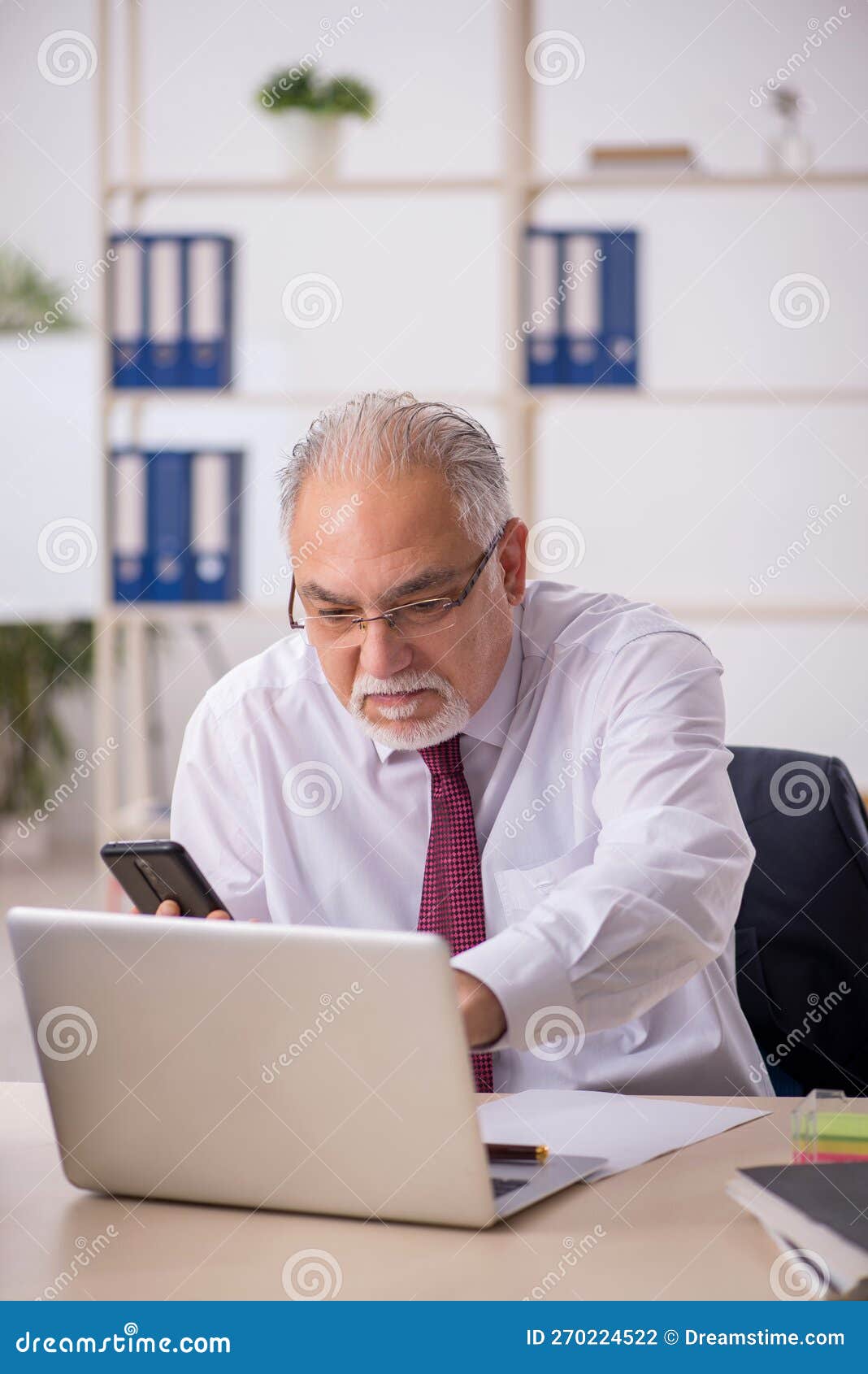 Old Male Boss Working in the Office Stock Photo Image of office