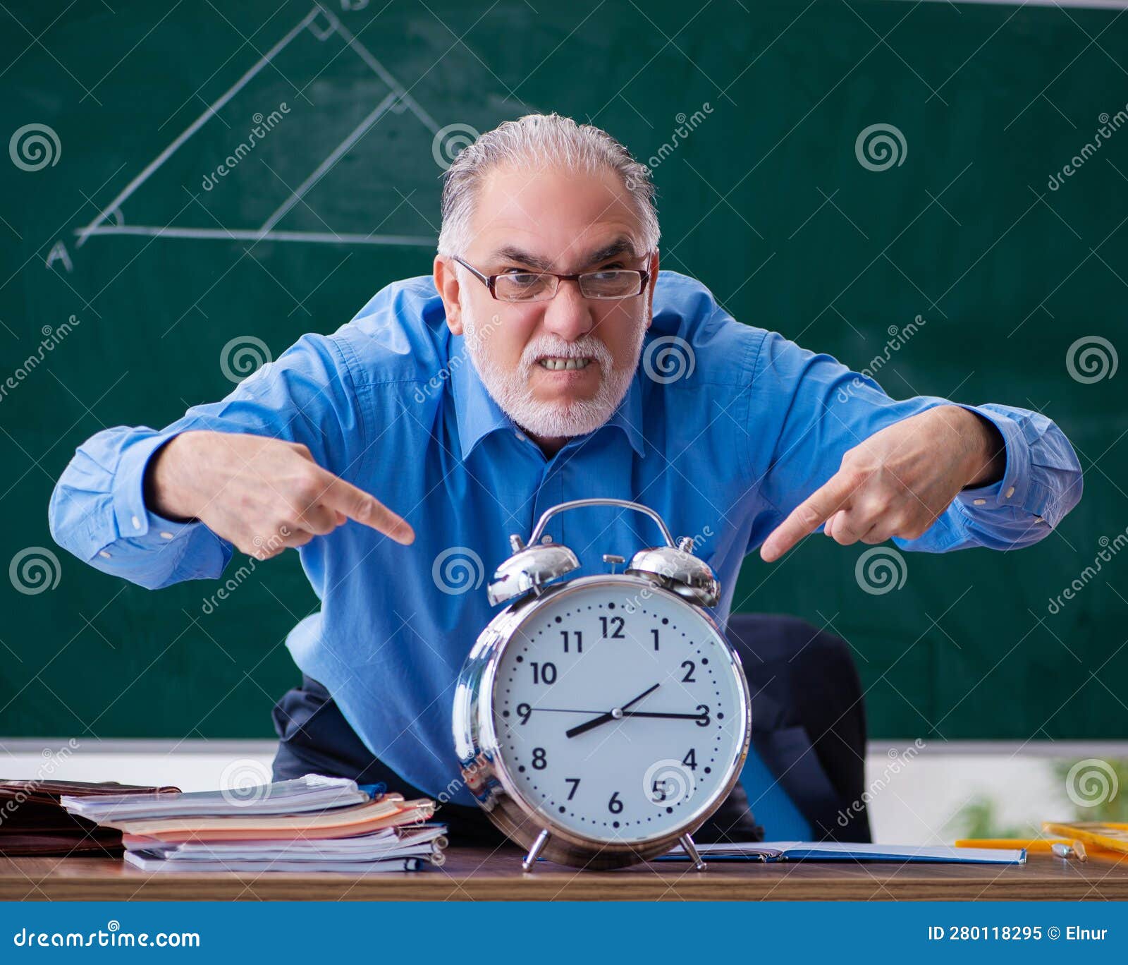 Old Male Math Teacher in Time Management Concept Stock Image Image of