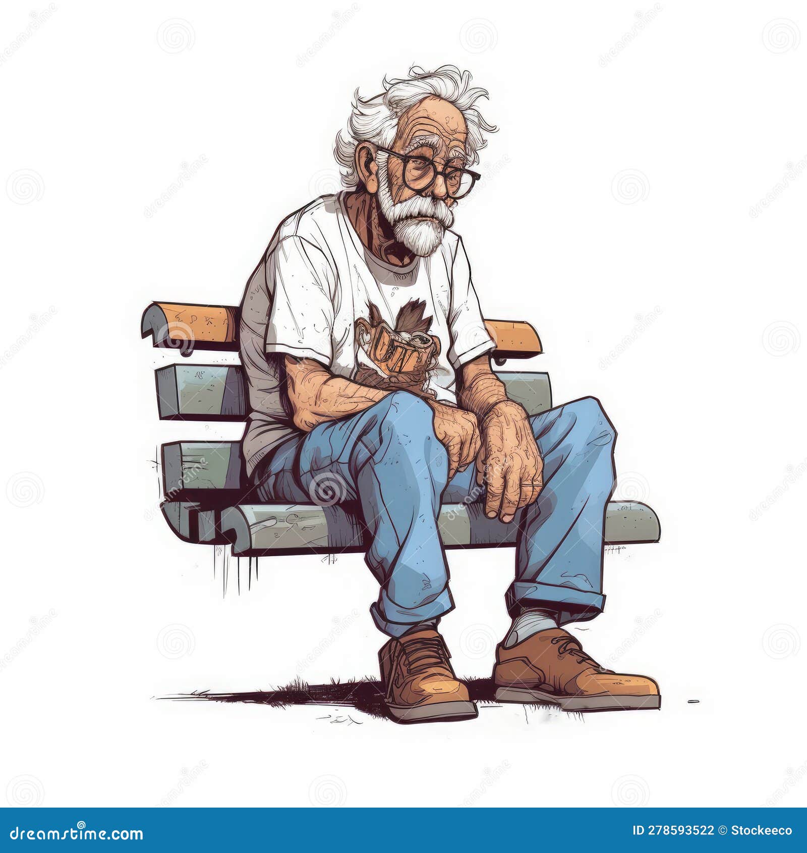 old man on bench t-shirt 