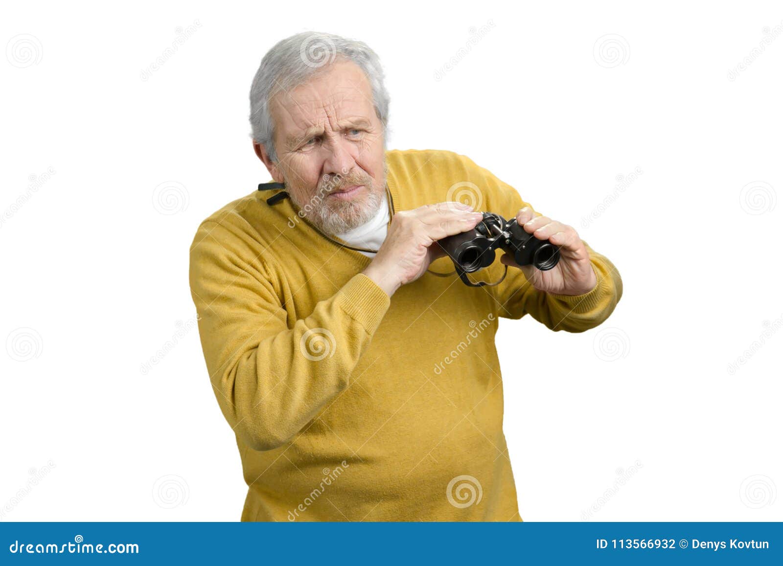 Old Man with Binoculars Detected Something Strange. Stock Photo - Image of  explore, curious: 113566932