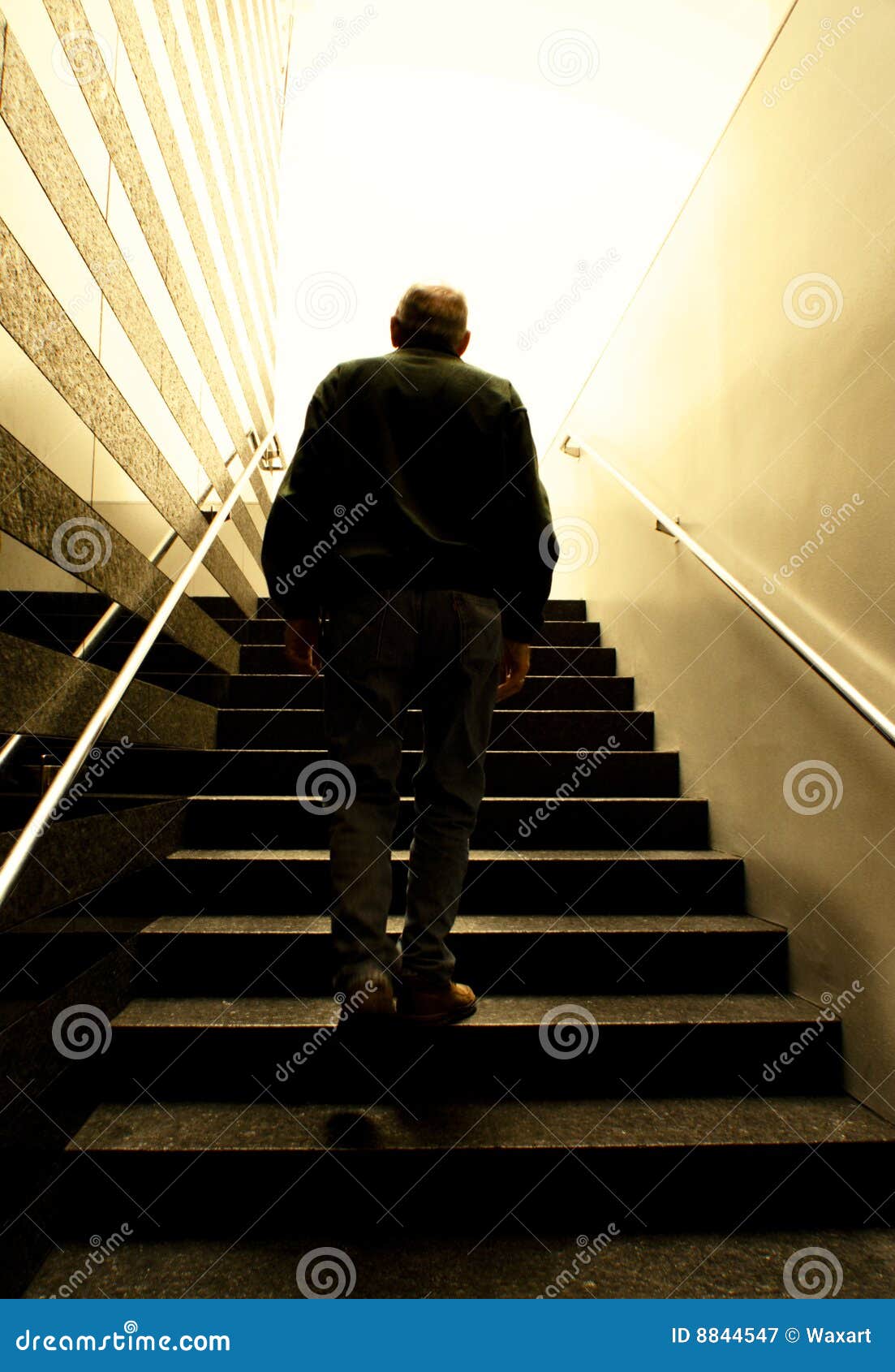 Old Man Climbing Stairs into the Light Stock Image Image of shining