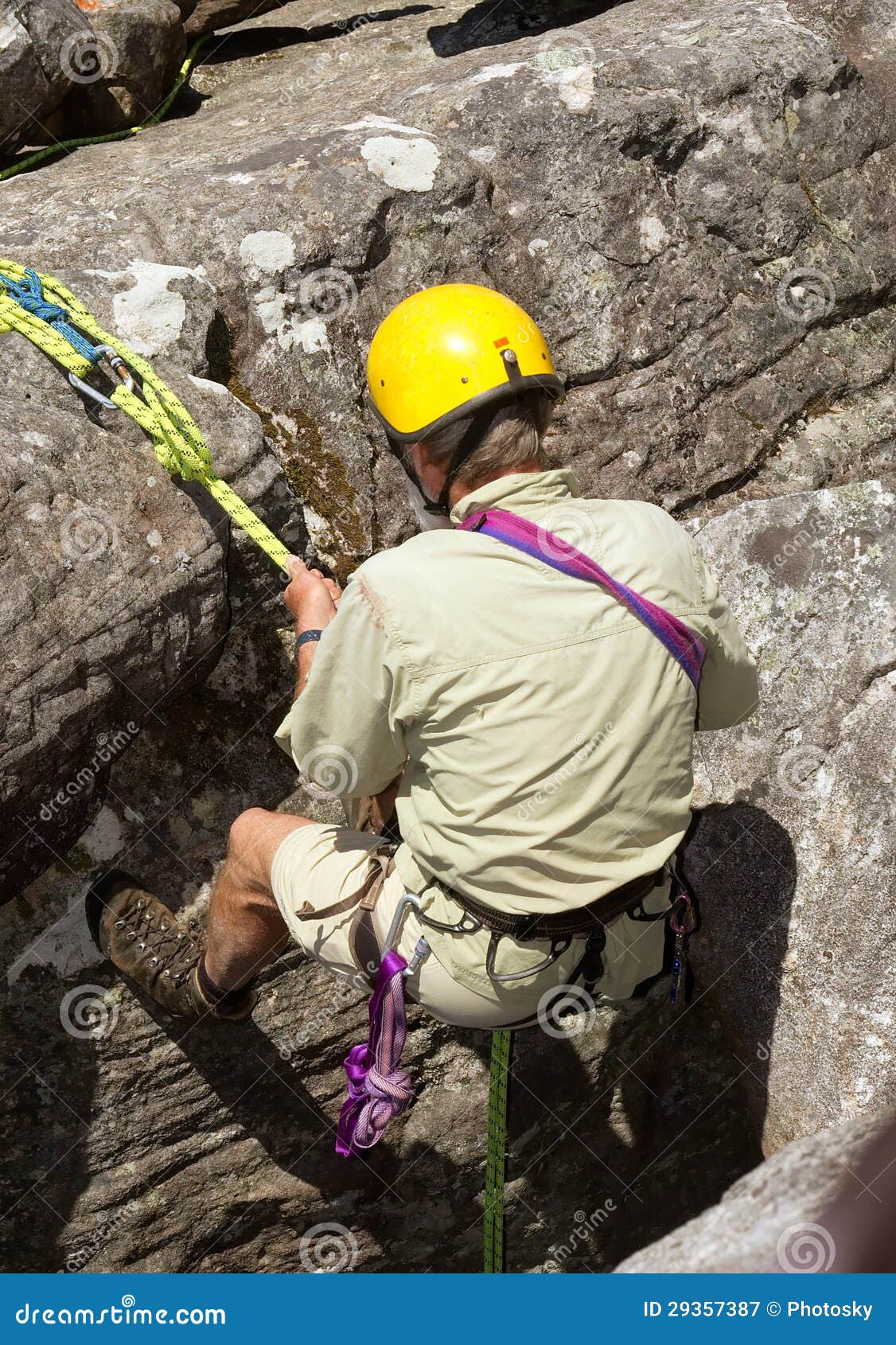 Old Man Climbs on Rock with Rope Stock Image Image of business, iron