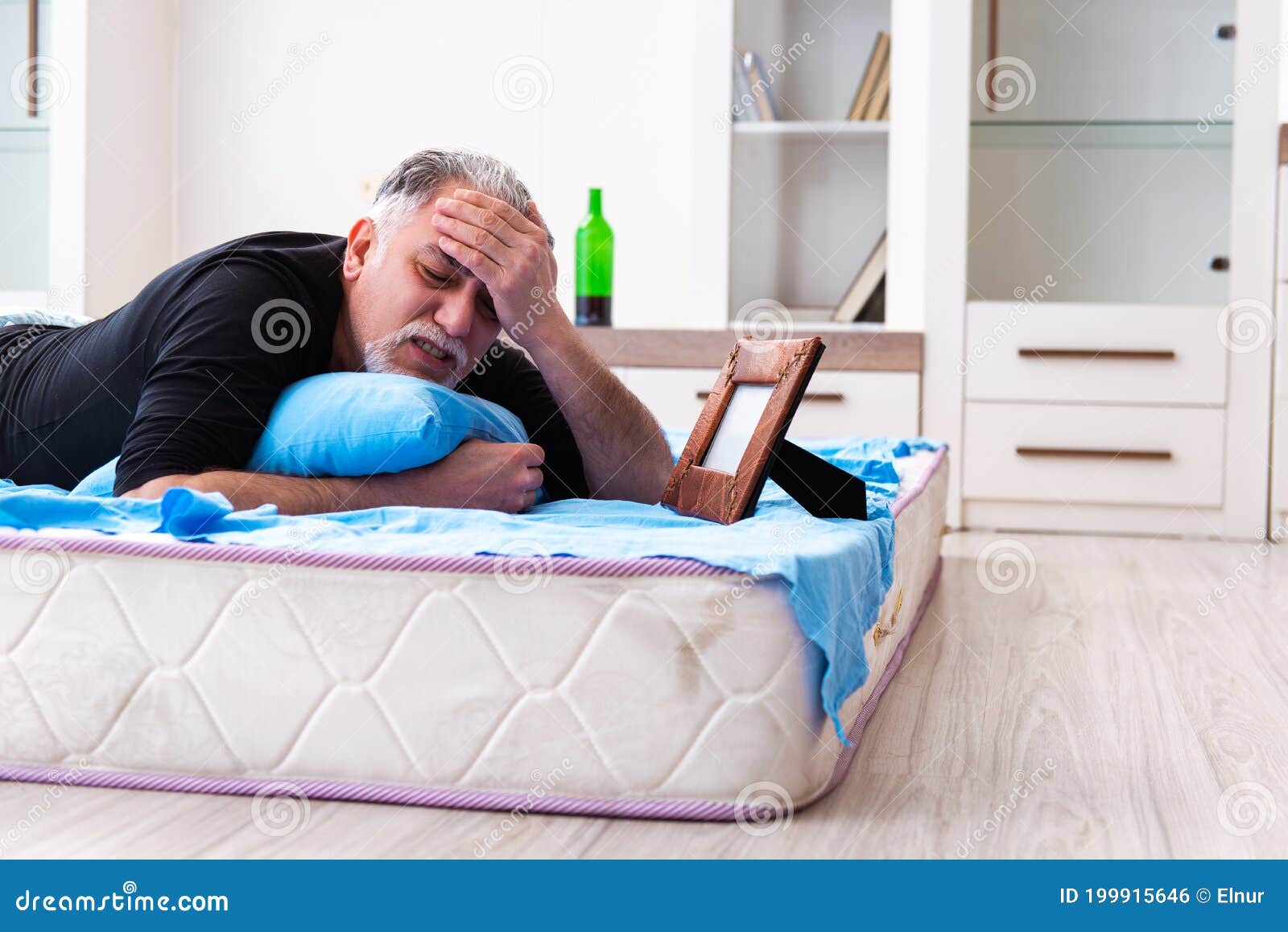 Old Man Drinking Wine in the Bedroom Stock Photo Image of hangover