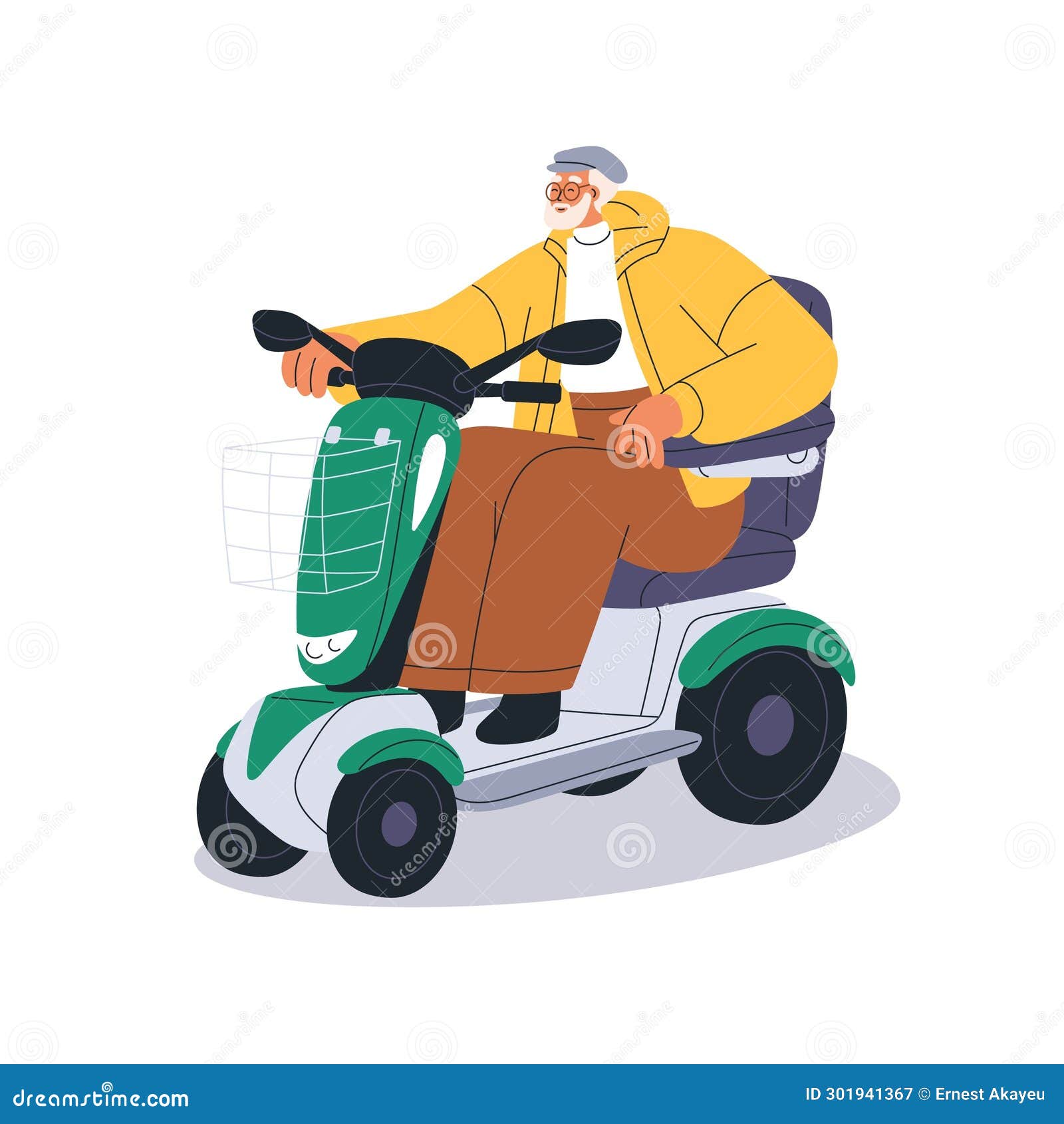 old man driving electric moped, eco e-scooter. senior elderly driver riding ecological vehicle, escooter, urban road