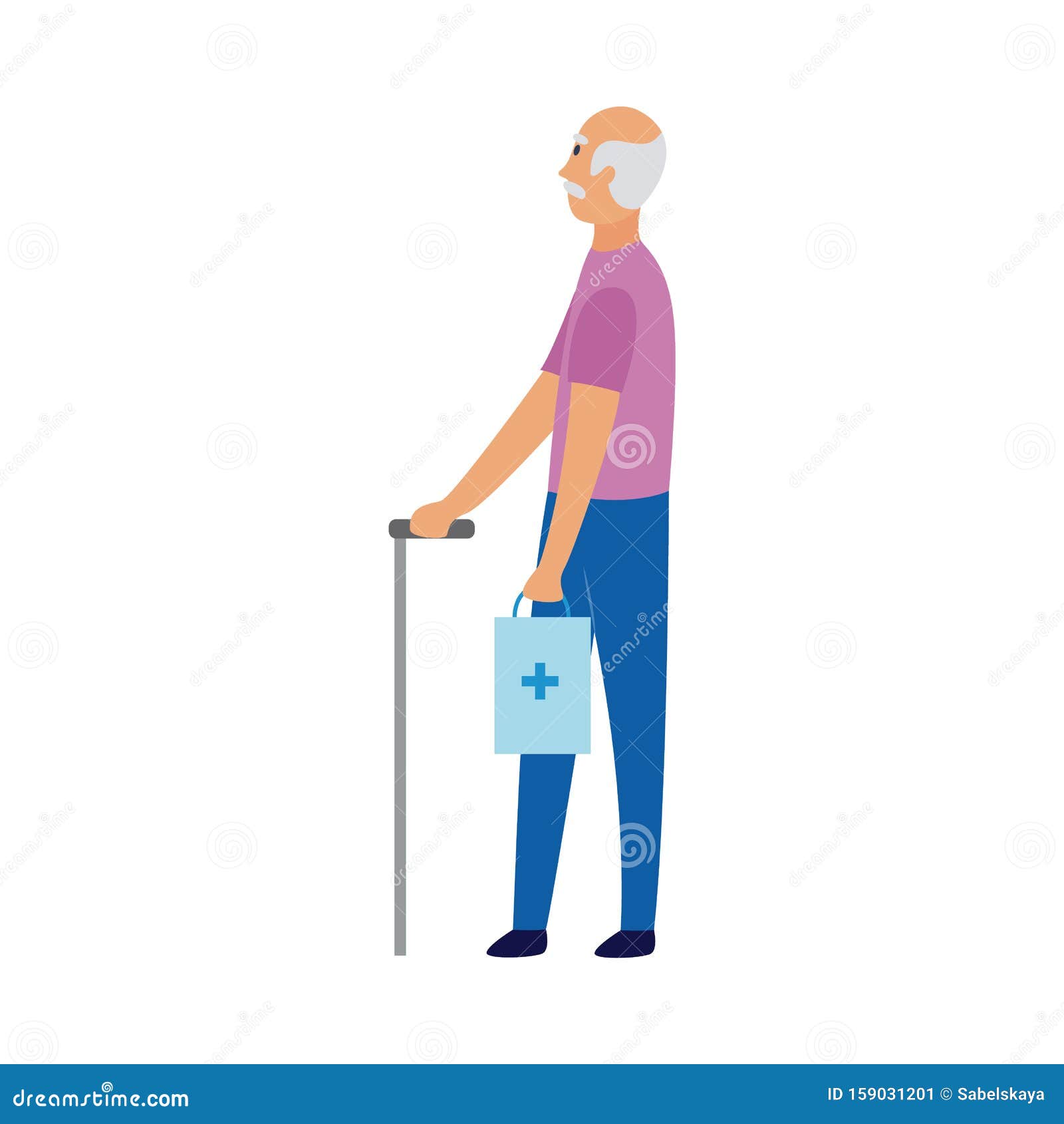Old Man Holding Pharmacy Shopping Bag and Walking with Cane Stock Vector -  Illustration of citizen, cane: 159031201