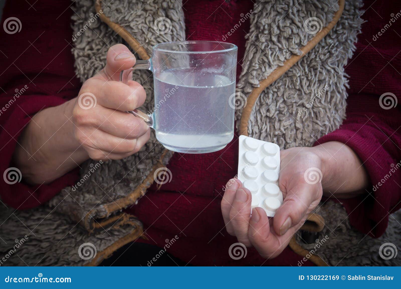 An Old Man Holds an Aspirin in His Hands. Stock Image Image of health