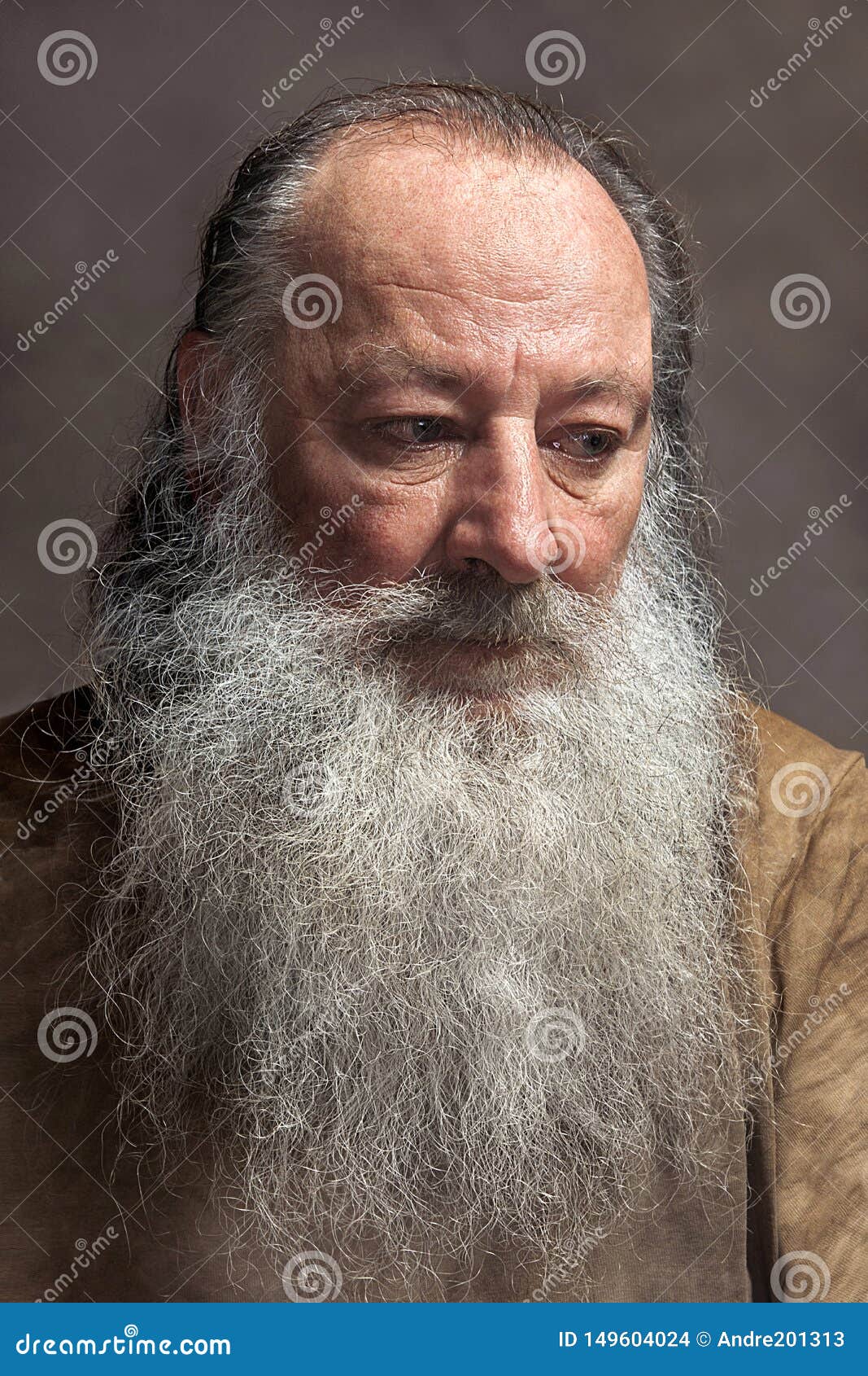 Old Man with a Long Beard with Sadness on a Gray Background Stock Photo -  Image of mature, looking: 149604024