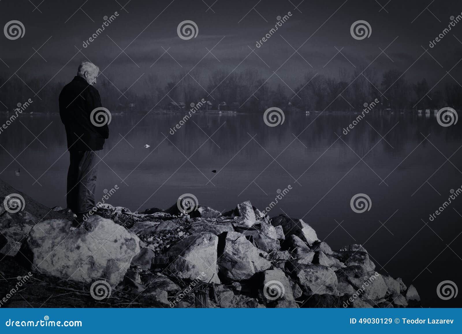 Old man by the river editorial stock image. Image of male 49030129