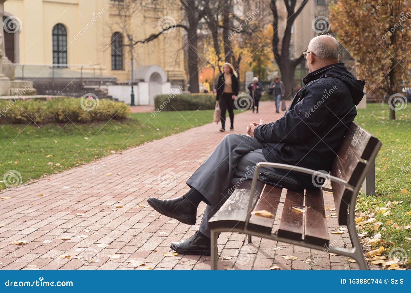 Old Man Sitting on a Bench in the Park Stock Photo - Image of pensioner ...