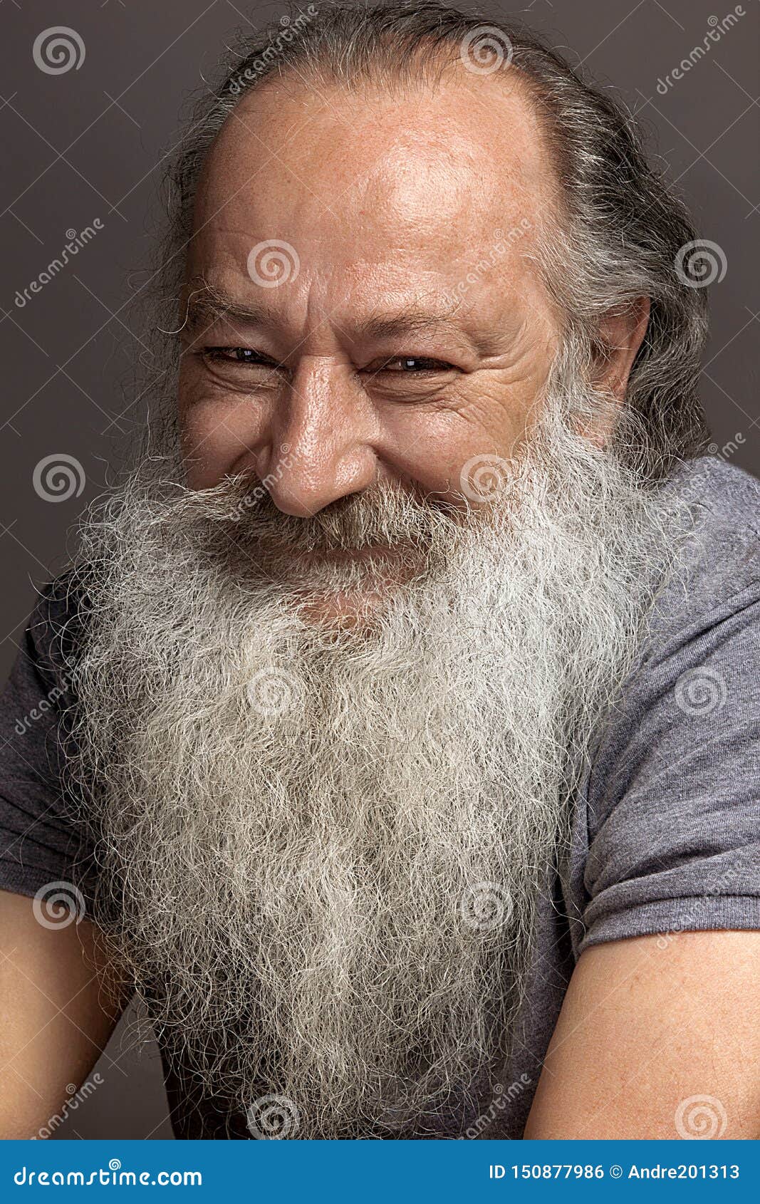 Old Man Sixty, Seventy, with a Long Beard with Big Smile on a Dark  Background Stock Photo - Image of male, grandfather: 150877986