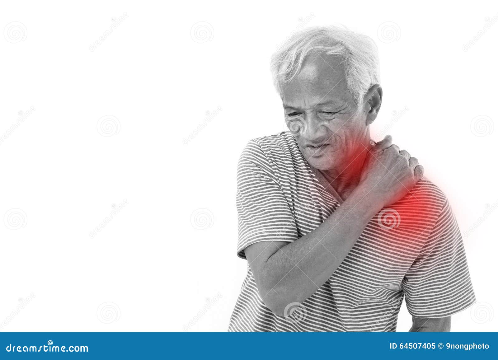 old man suffering from shoulder muscle inflammation or injury