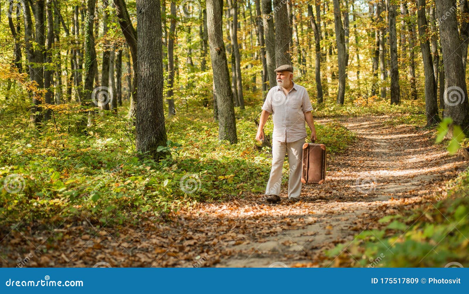 Old Man Travel with Retro Bag. Living Vagabond Life. Vacation and Travelling. Wanderlust. Home Where Bag Land Stock Image - Image grandpa, landscape: 175517809