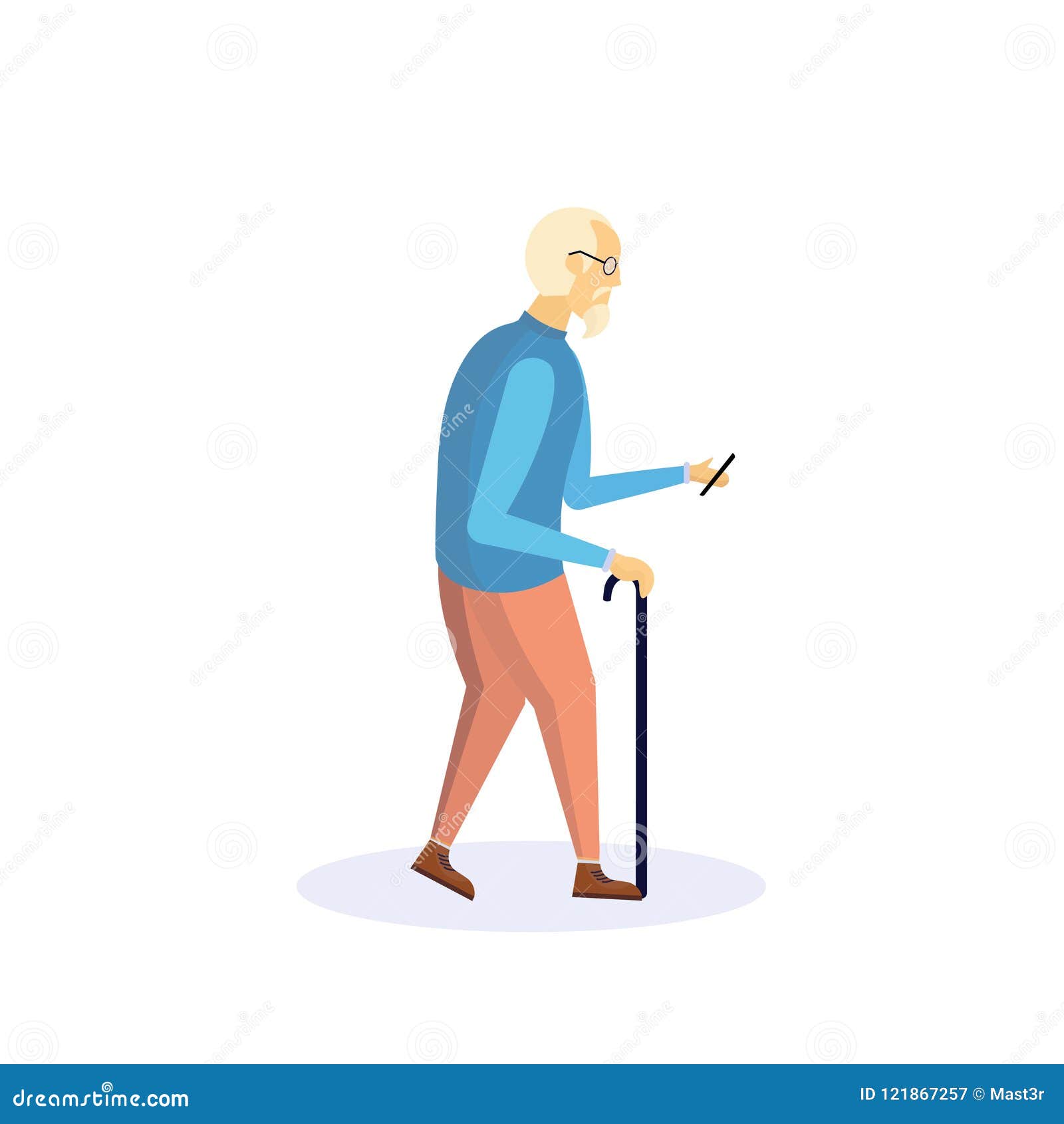 Rose kleur diameter nieuwigheid Old Man Walking Stick Using Smartphone Elderly Grandfather Walk Isolated  Cartoon Character Full Length Flat Stock Vector - Illustration of cartoon,  faceless: 121867257