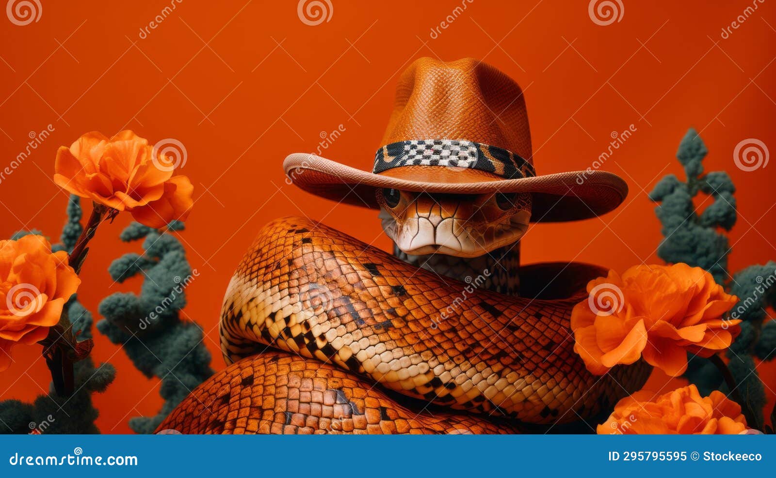 snake in cowboy hat: expressionism art with naturalistic flora and fauna