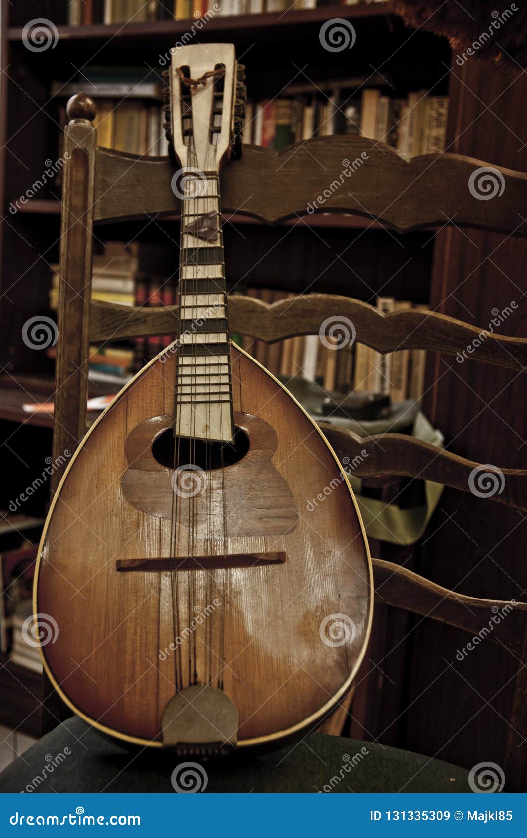 Old Mandolin Guitar in a Retro Setting Stock Image Image of music