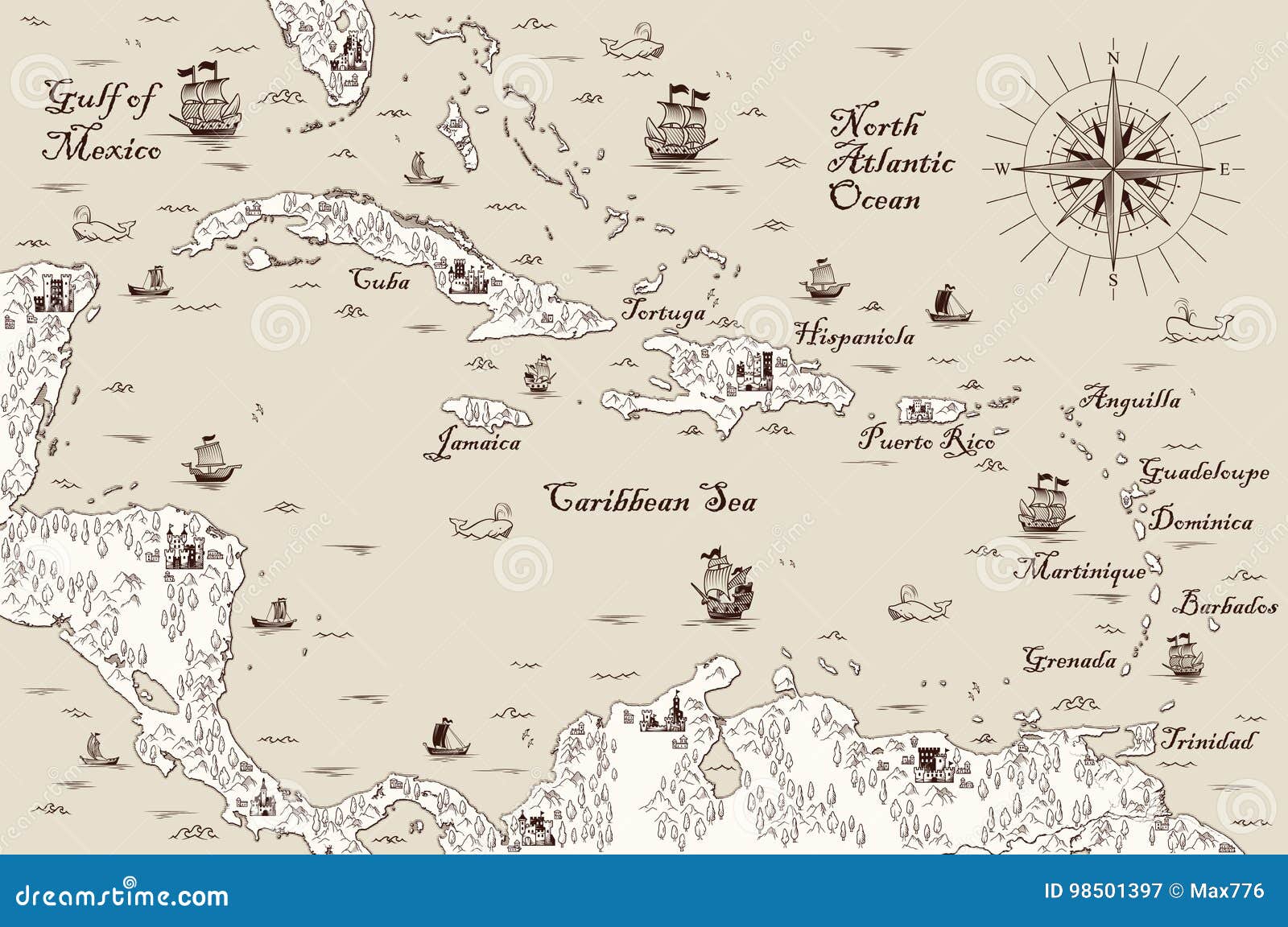 old map of the caribbean sea,  
