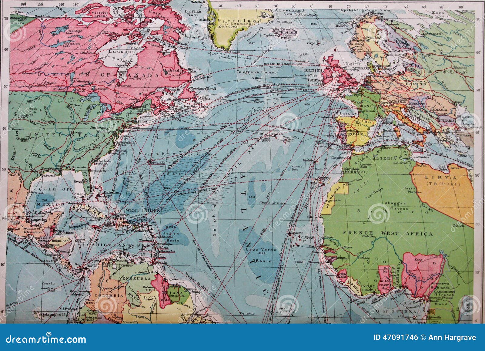 Old 1945 Map Of Europe And North America Stock Photo - Image: 47091746