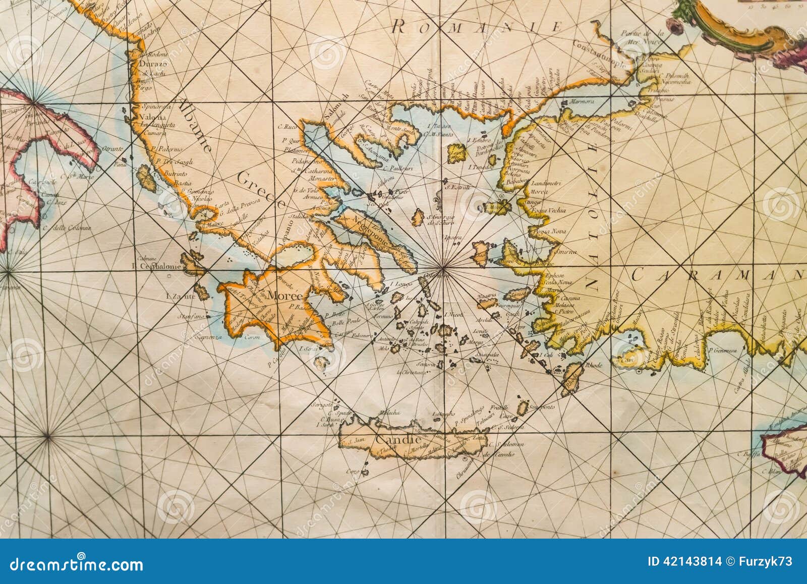 Old Map of Greece, Western Turkey, Albany, Crete Stock Photo Image of