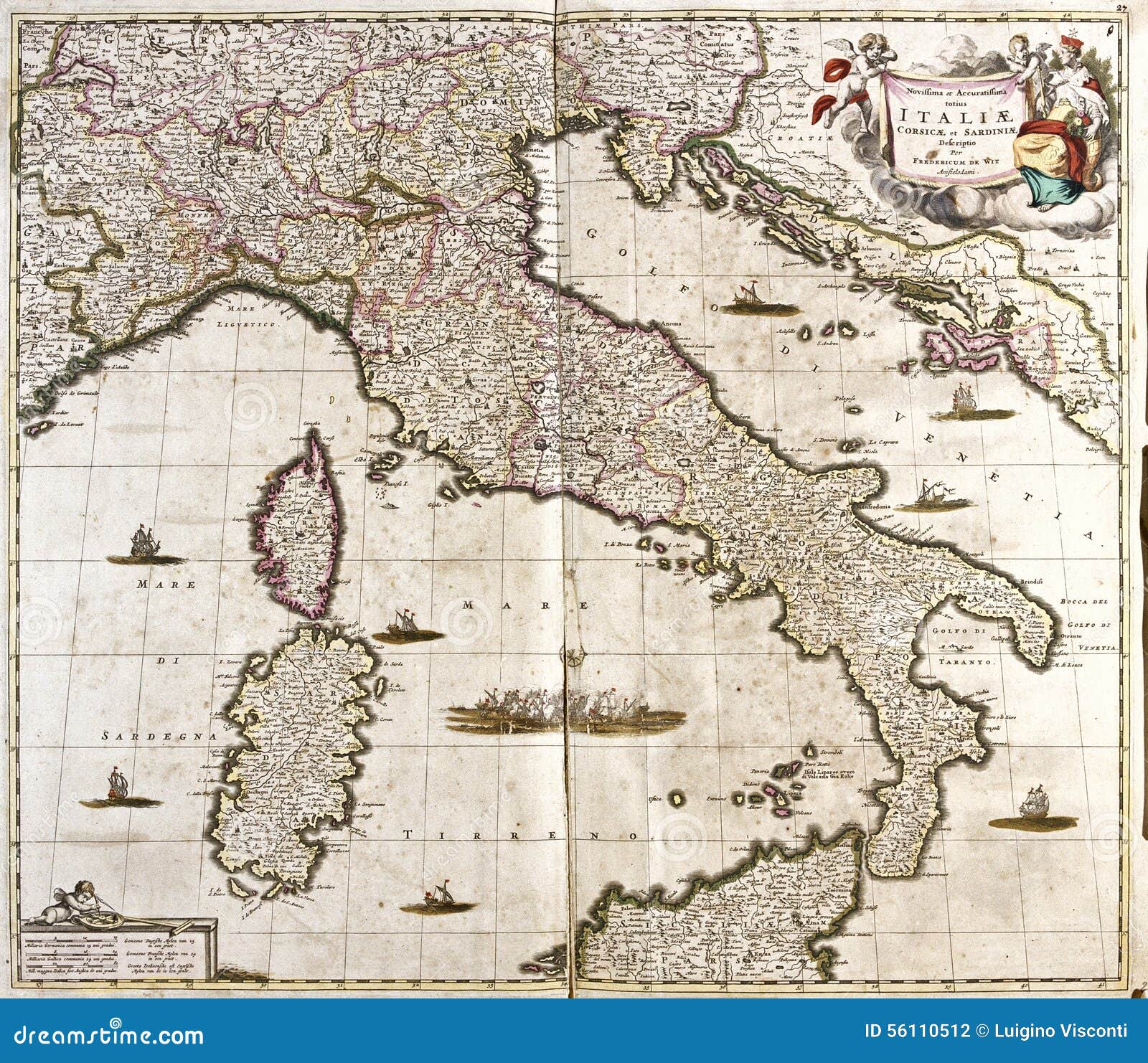Old map of Italy stock illustration. Illustration of geography - 56110512