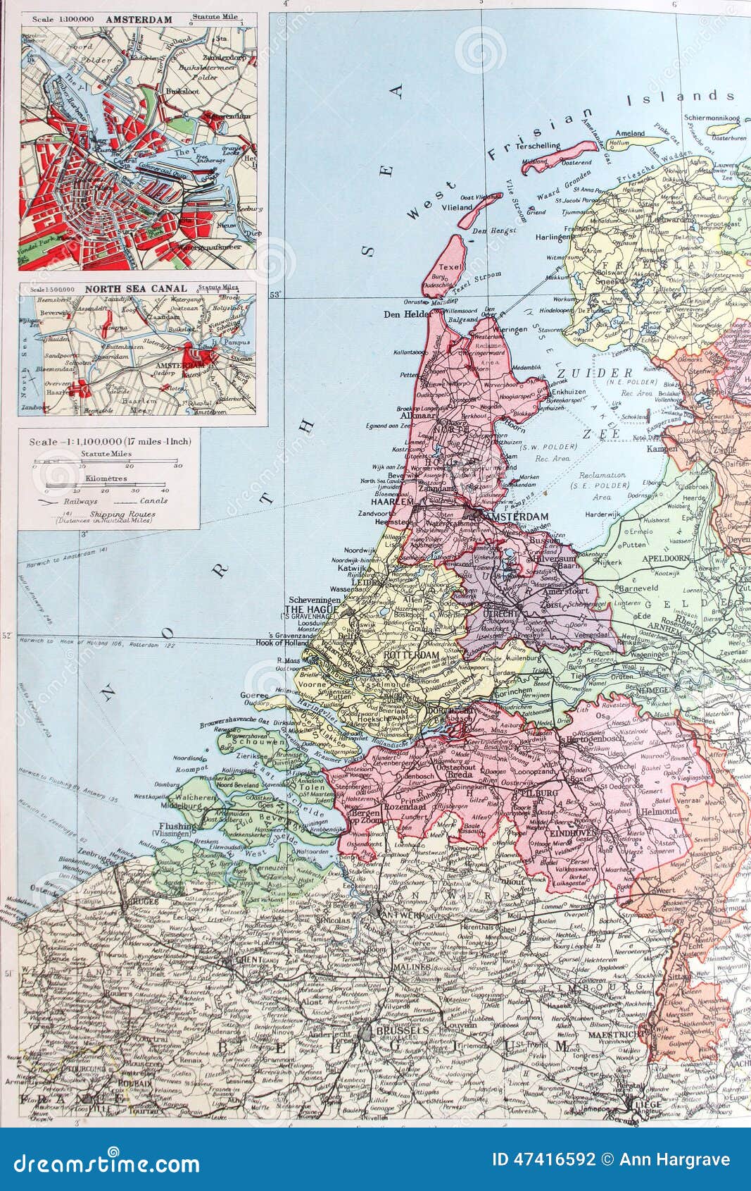 Old 1945 Map of Netherlands or Holland Stock Illustration