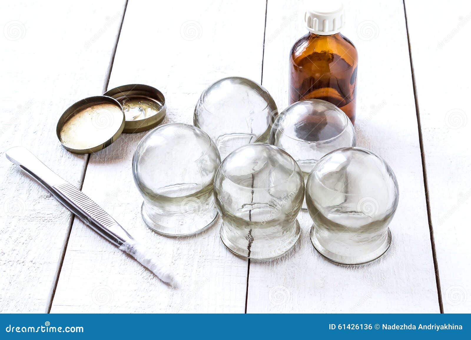 old medical cupping glass, the alcohol, petrolatum and tweezers