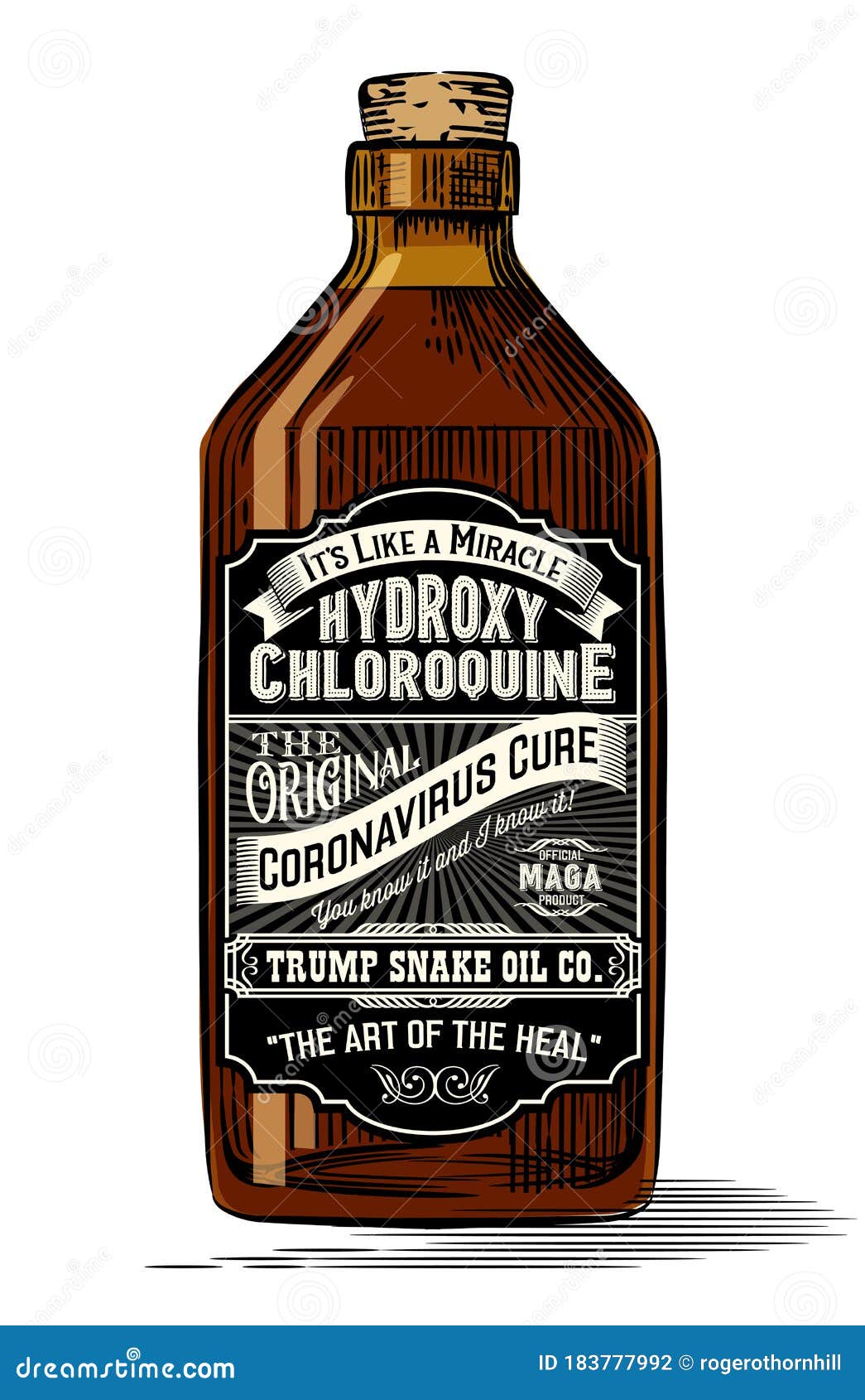 old medicine bottle with vintage label for hydroxychloroquine as a cure for coronavirus.