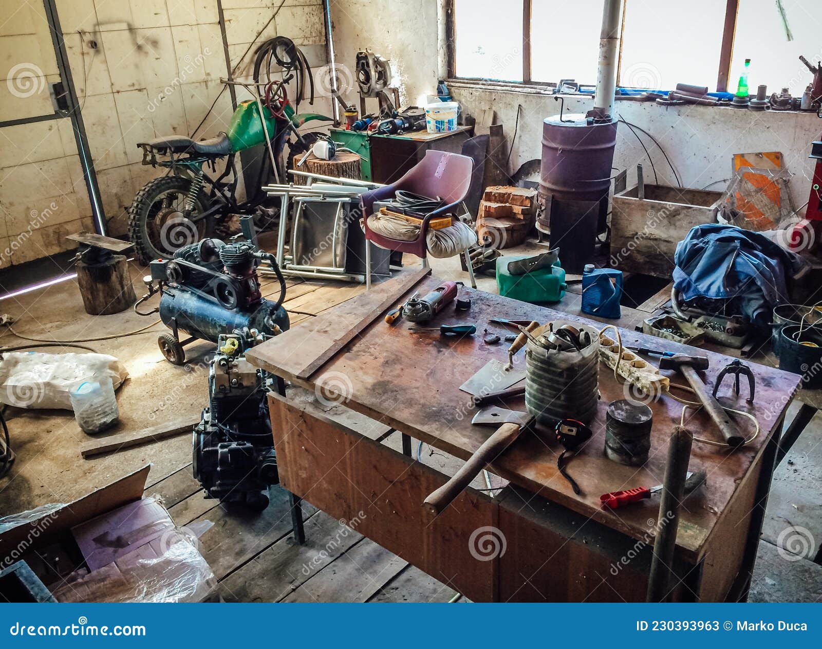 Old Messy Mechanics Workshop with Different Types of Scattered Tools. Stock  Image - Image of repair, parts: 230393963, image size:1600x1262