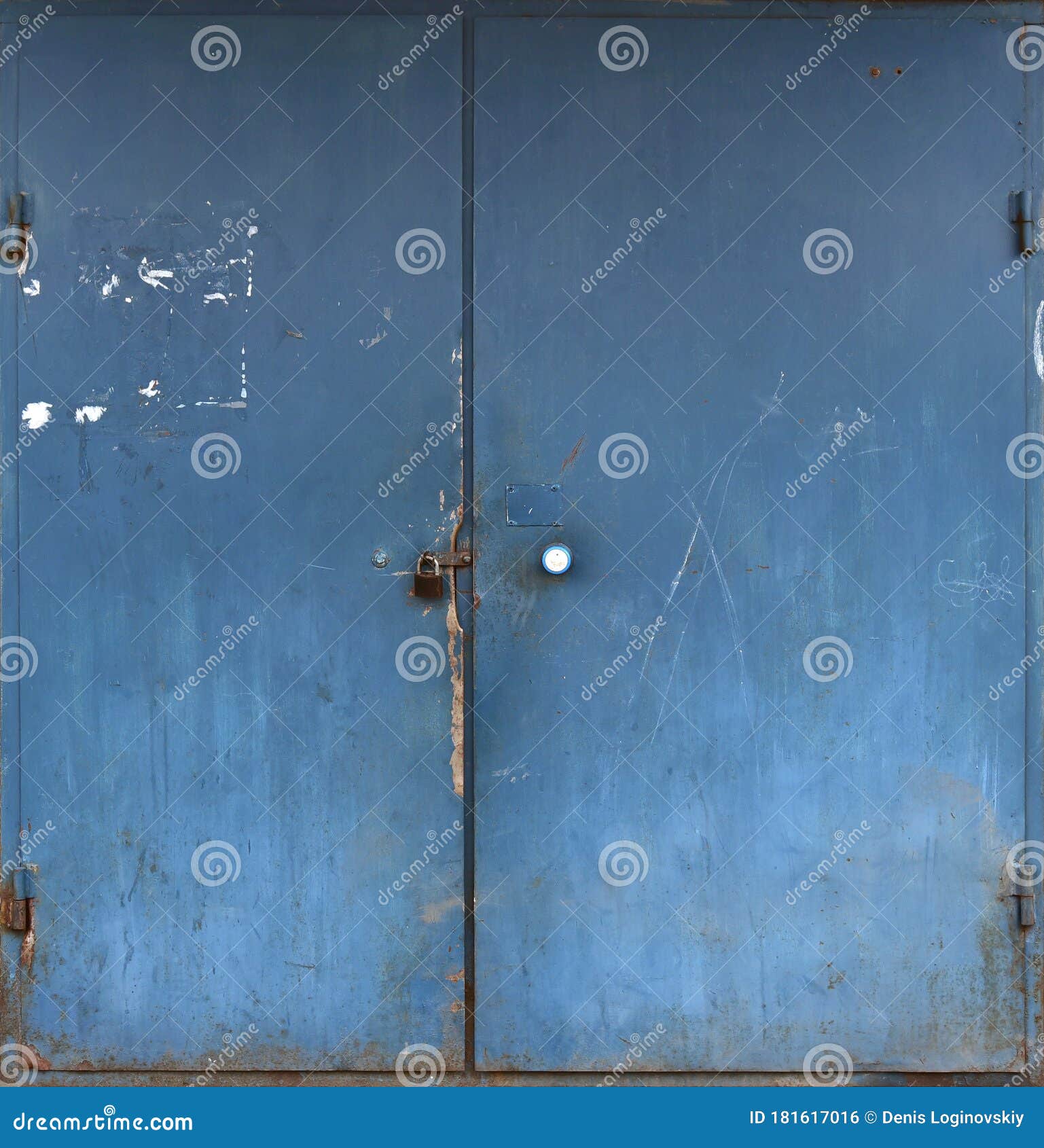 Old Metal Blue Double Door with Peeling Paint. Stock Photo Image of