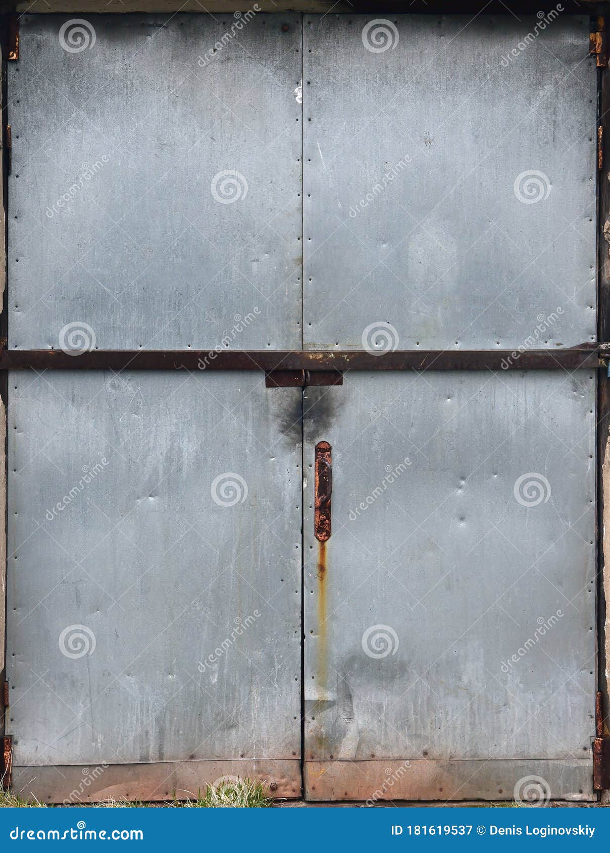 Old Metal Gray Double Door with Peeling Paint. Stock Image Image of