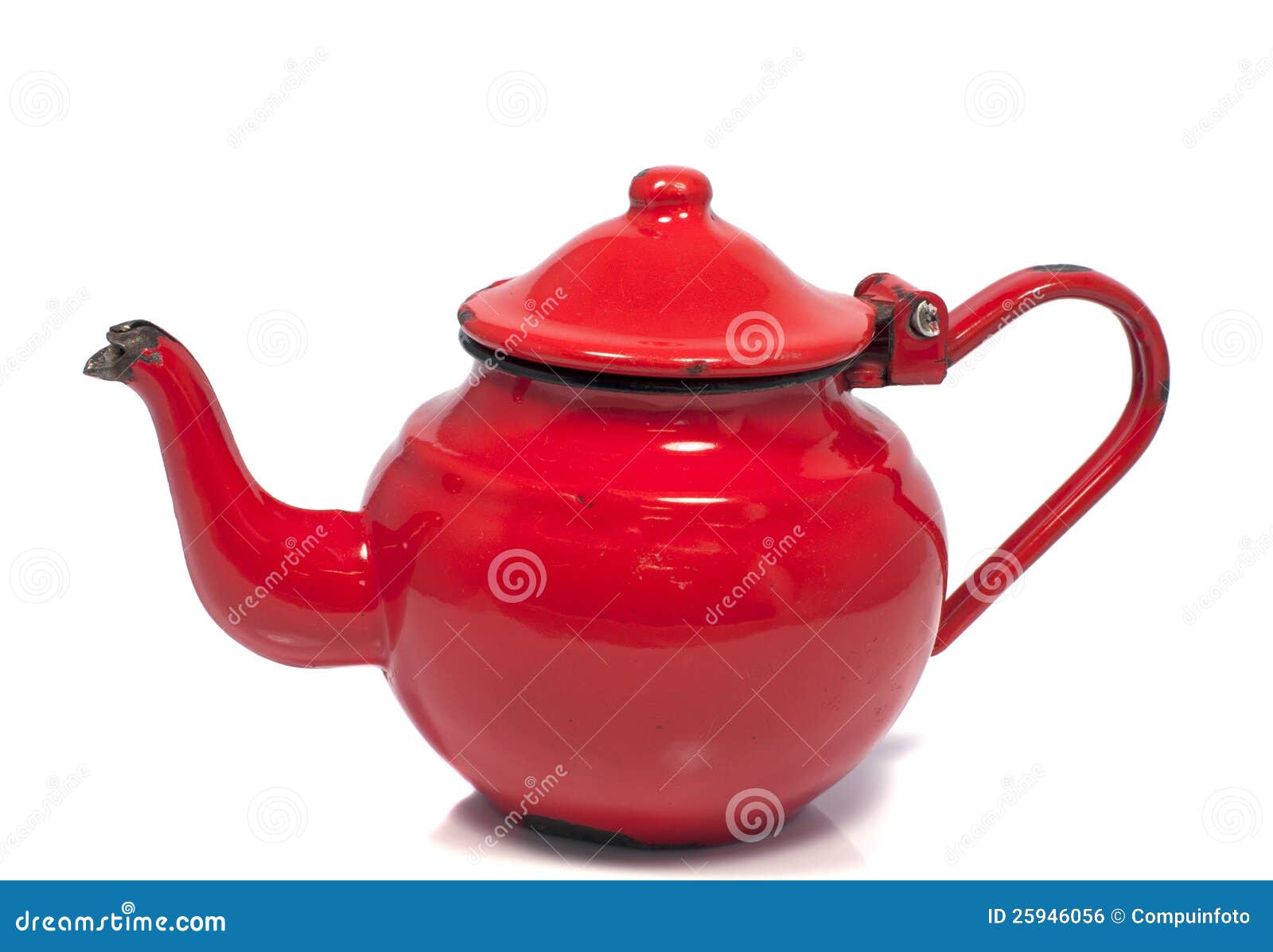 Old metal red teapot stock photo. Image of handle, breakfast 25946056
