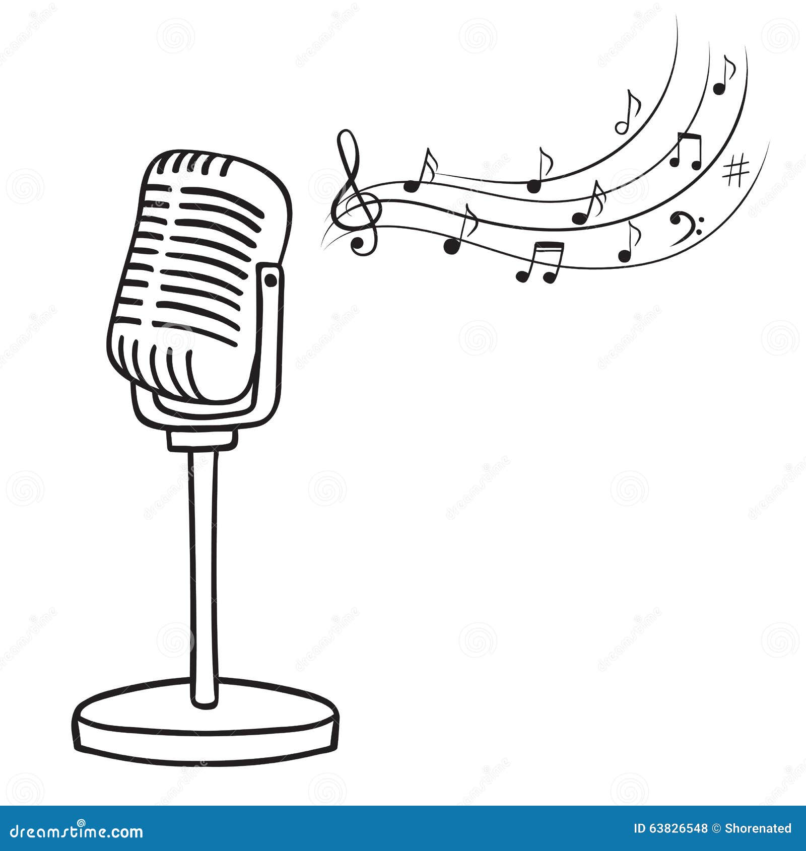 Old Microphone And Music Notes Stock Vector Illustration of drawn