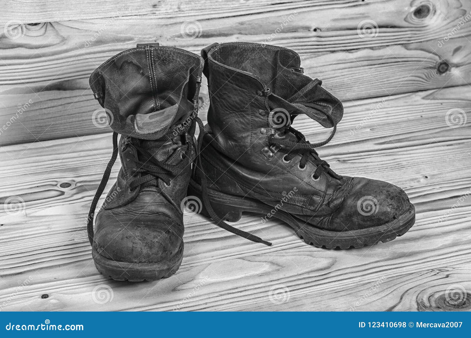 Old Military Boots in Black and White. Stock Photo - Image of combat ...