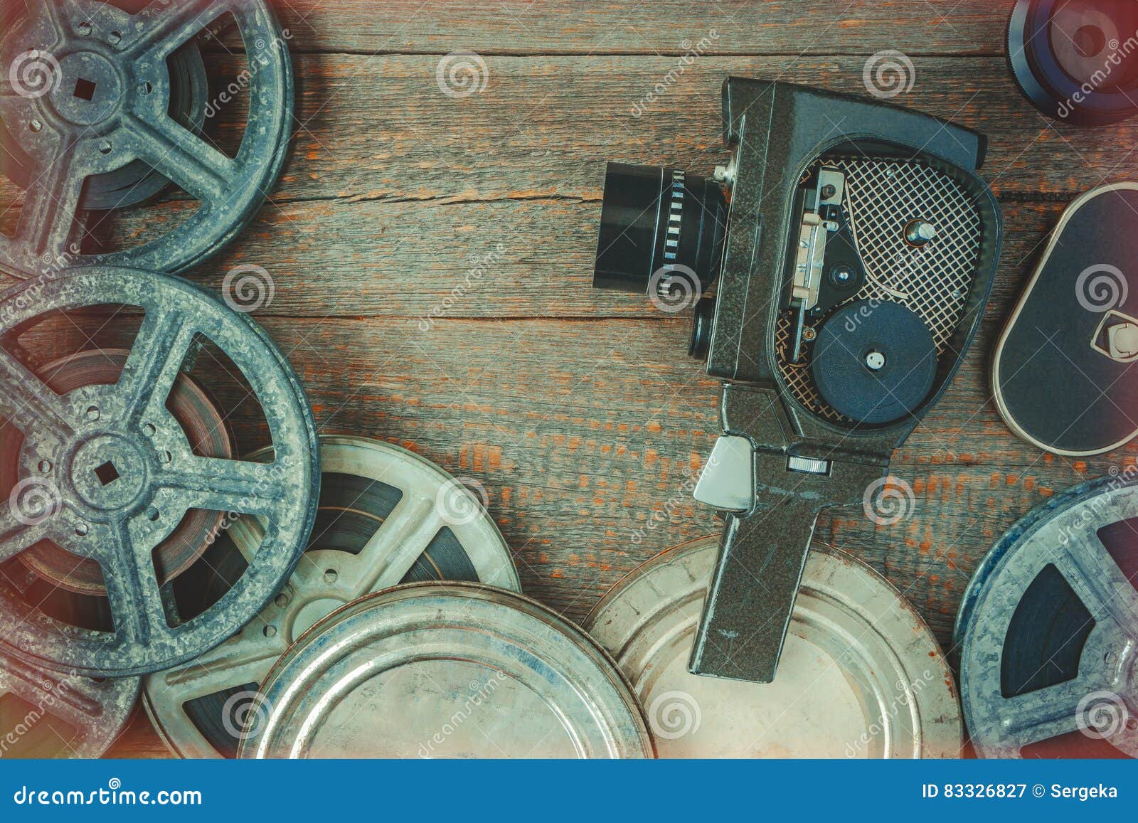 Old Movie Camera and Film Reel Stock Image - Image of camera