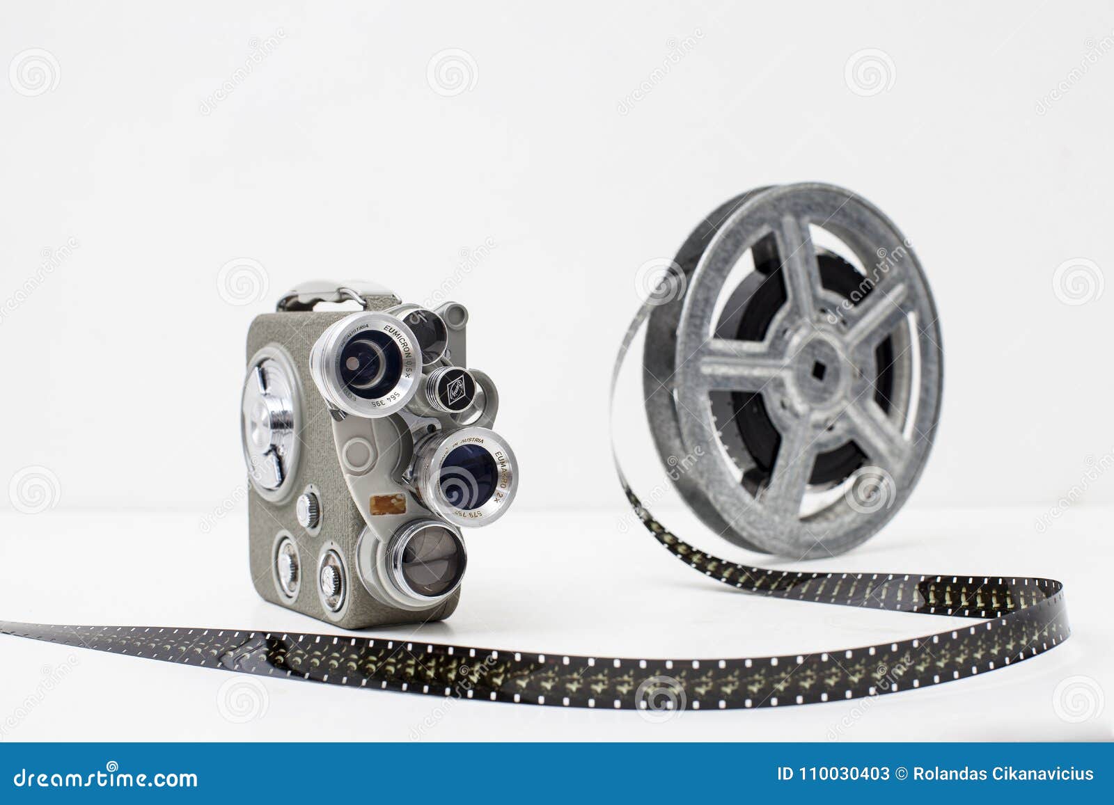 Old Movie Camera with Film Reel on White Background Stock Image - Image of  production, object: 110030403