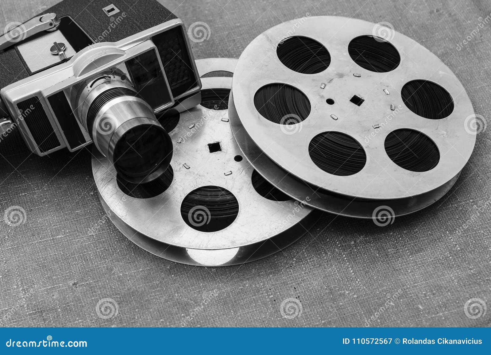 Old Movie Camera, Film Reels and Clapperboards Stock Image - Image