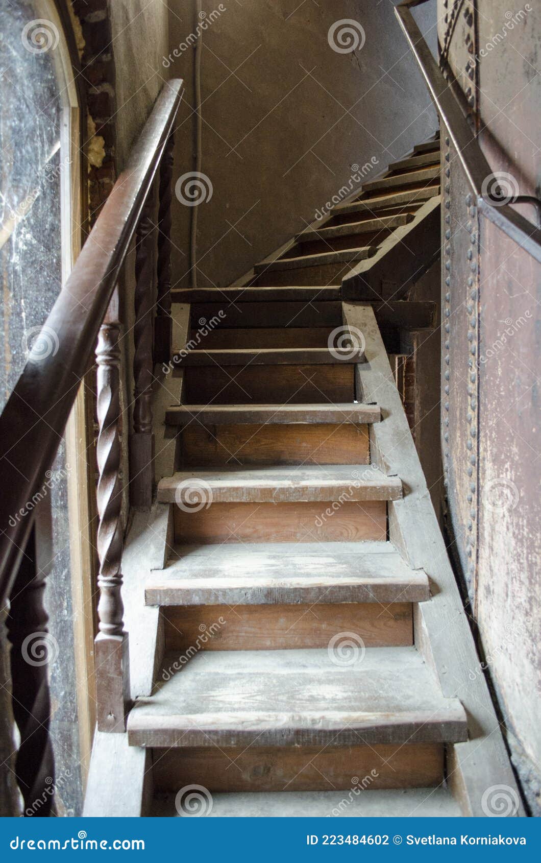 The Old Narrow Wooden Staircase Stock Photo - Image of abstract ...