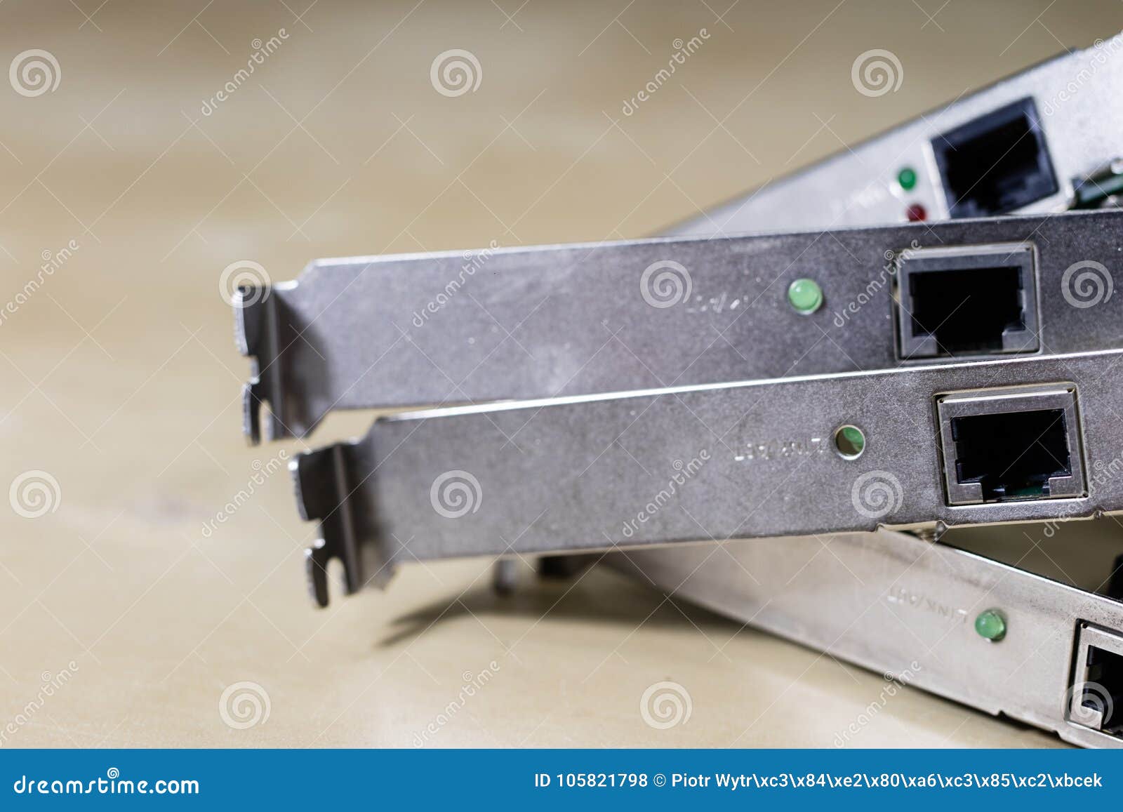 Old Network Cards For Desktop Computers Network Cards With Rj44 Connector Wooden Table Stock Photo Image Of Integrated Background 105821798