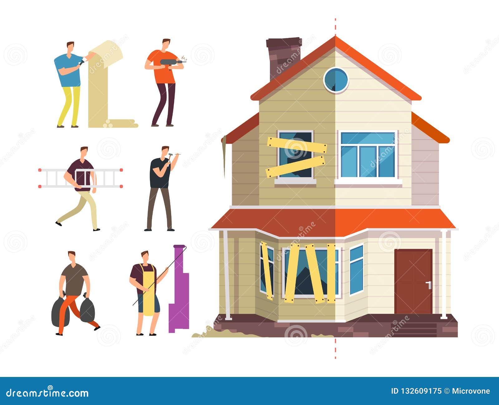 Old And New Home Renovation Of House With Repairer People Building Maintenance Service Isolated Vector Concept Stock Vector Illustration Of Modern House 132609175