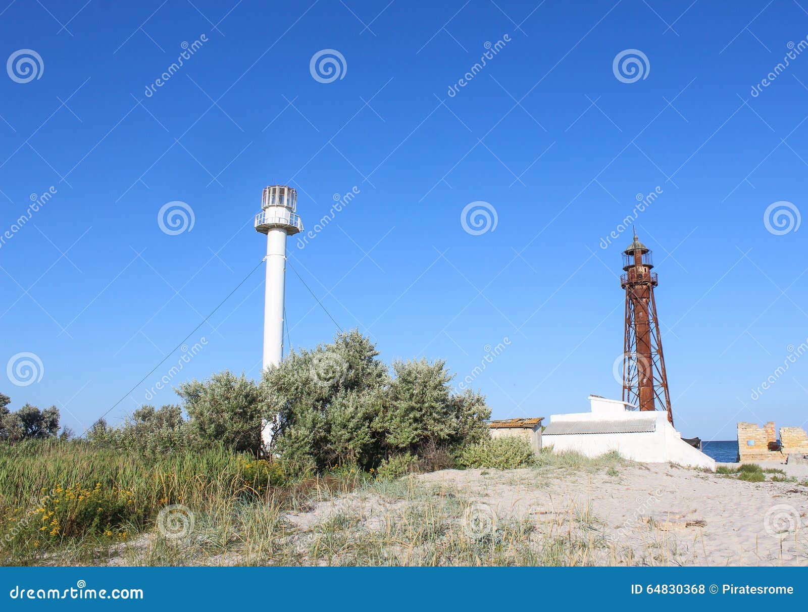 old and new lighthouses on the uninhabited island