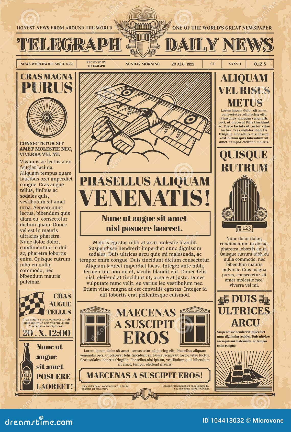 Old Newspaper Vector Template. Retro Newsprint with Text and For Old Newspaper Template Word Free Old Newspaper Vector Template. Retro Newsprint with Text and For Old Newspaper Template Word Free