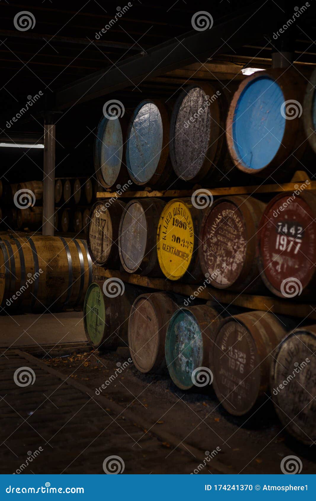 Seafield Ave, Keith, Scotland, UK July 30, 2019 Old Oak Barrels Full