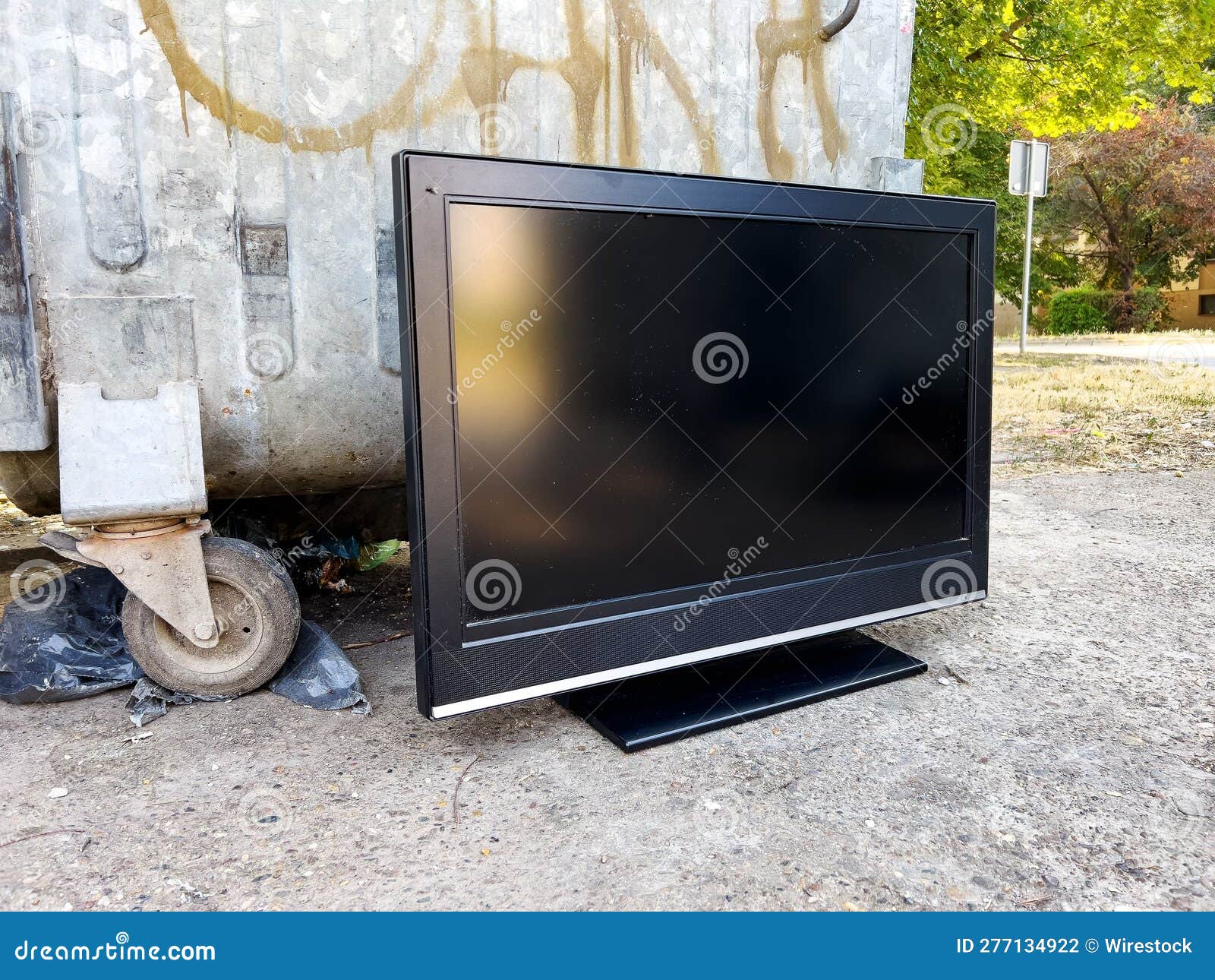 Old Obsolete Tv Device by the Trash Container Stock Photo Image of
